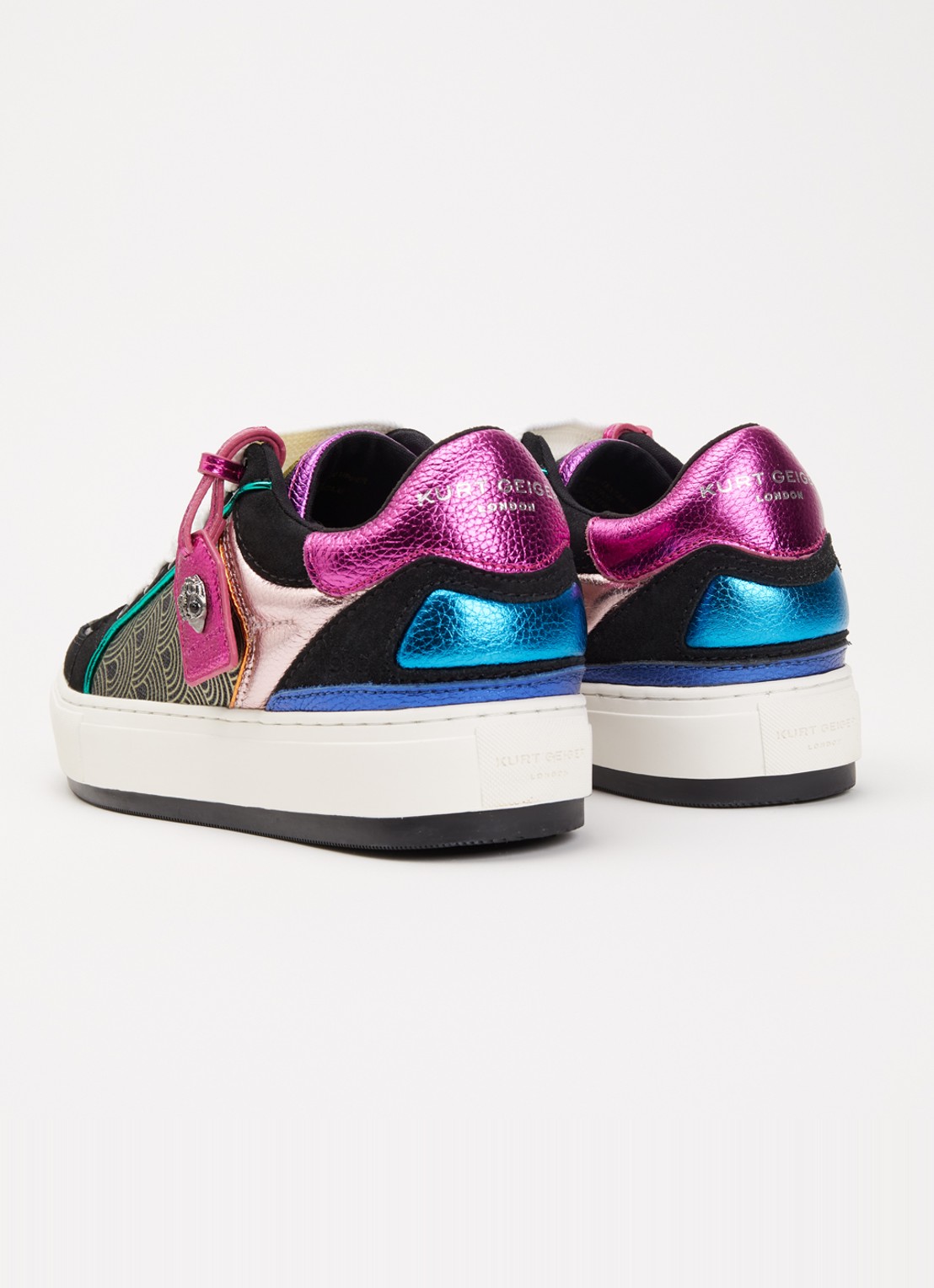 Kurt Geiger Southbank Tag sneaker van leer met metallic details - achterkant zwart