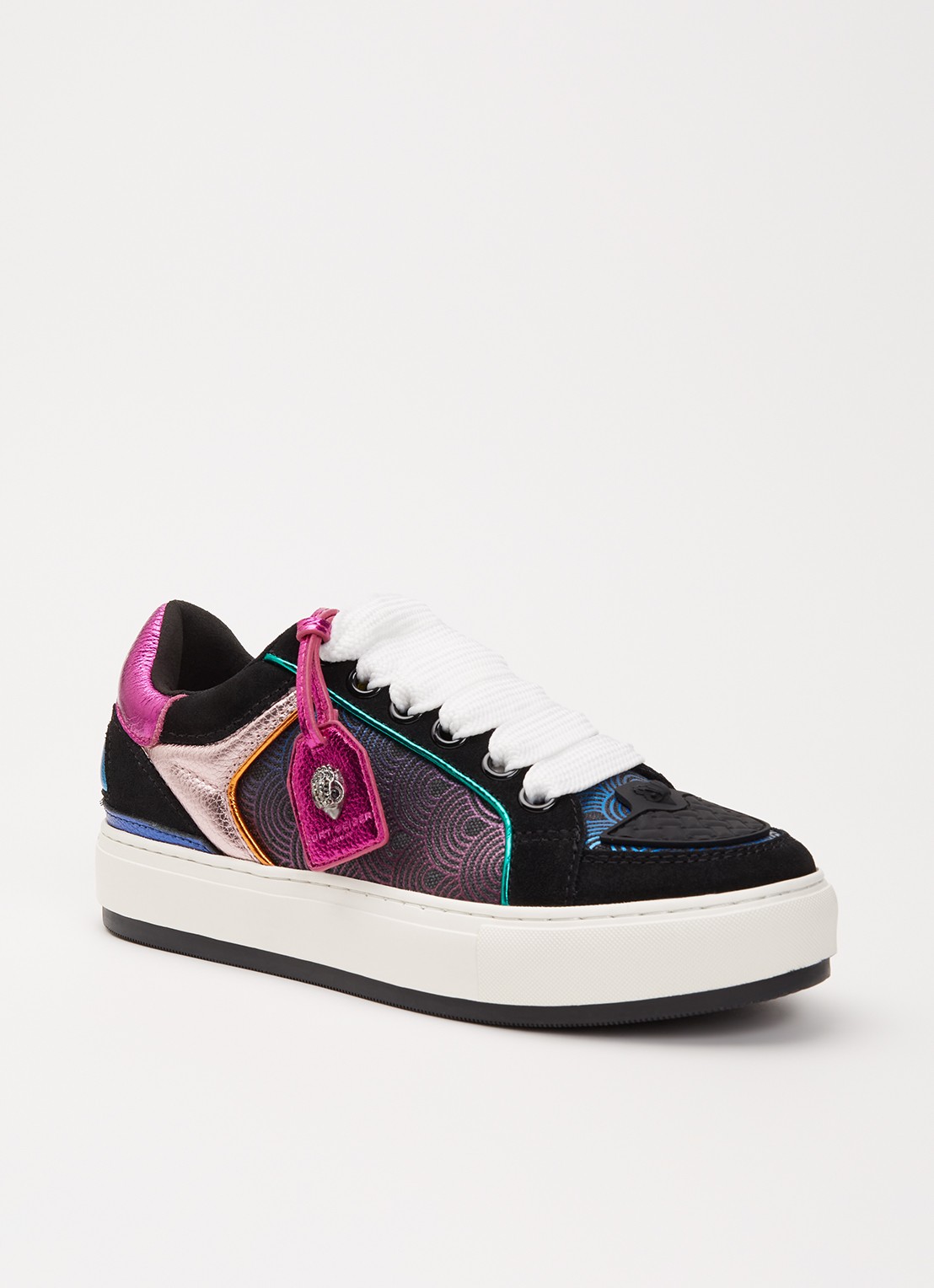 Kurt Geiger Southbank Tag sneaker van leer met metallic details - voorkant 5 zwart