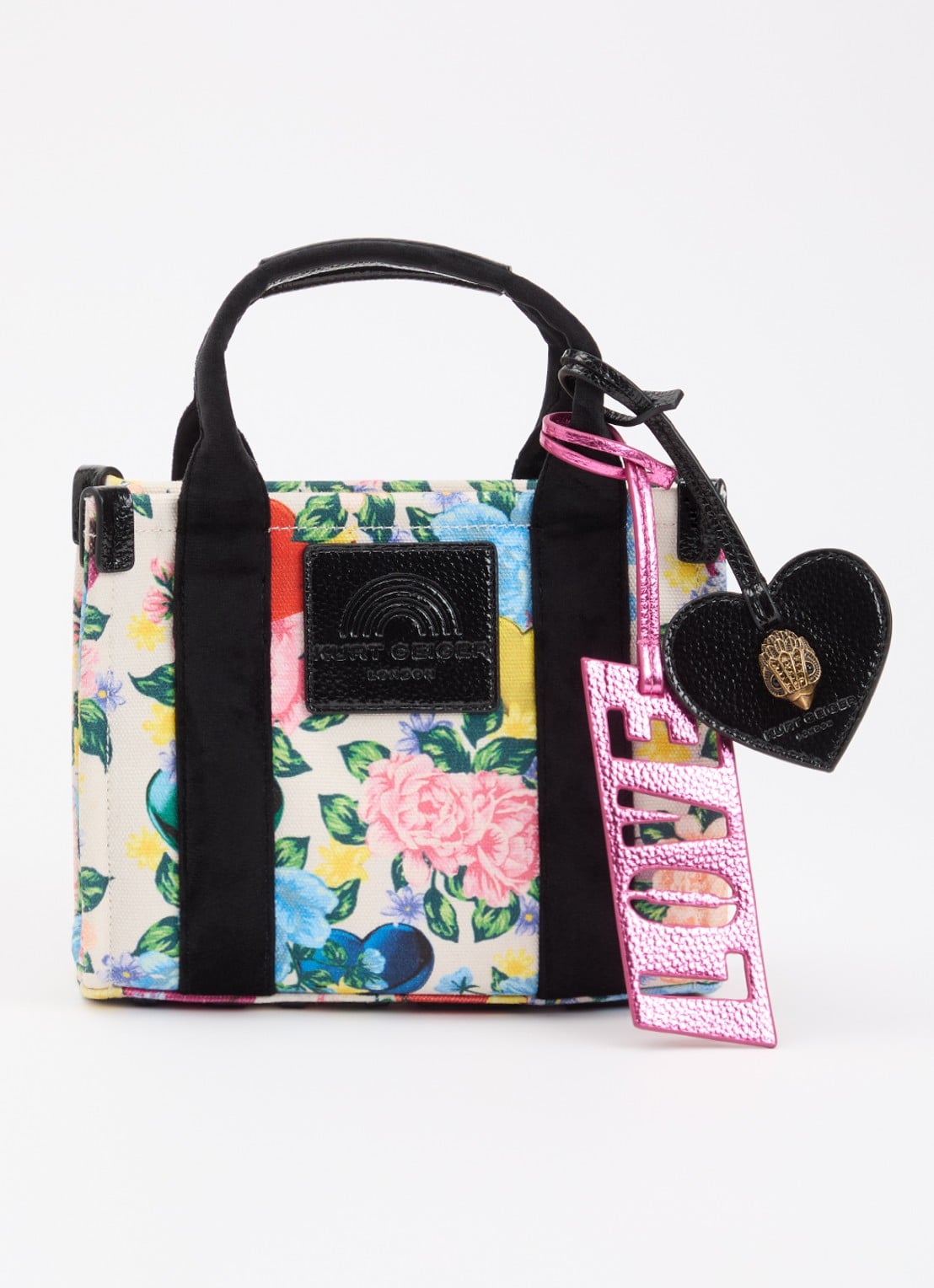 Kurt Geiger Southbank XS handtas met bloemenprint en afneembare schouderriem - voorkant 5 ivoor