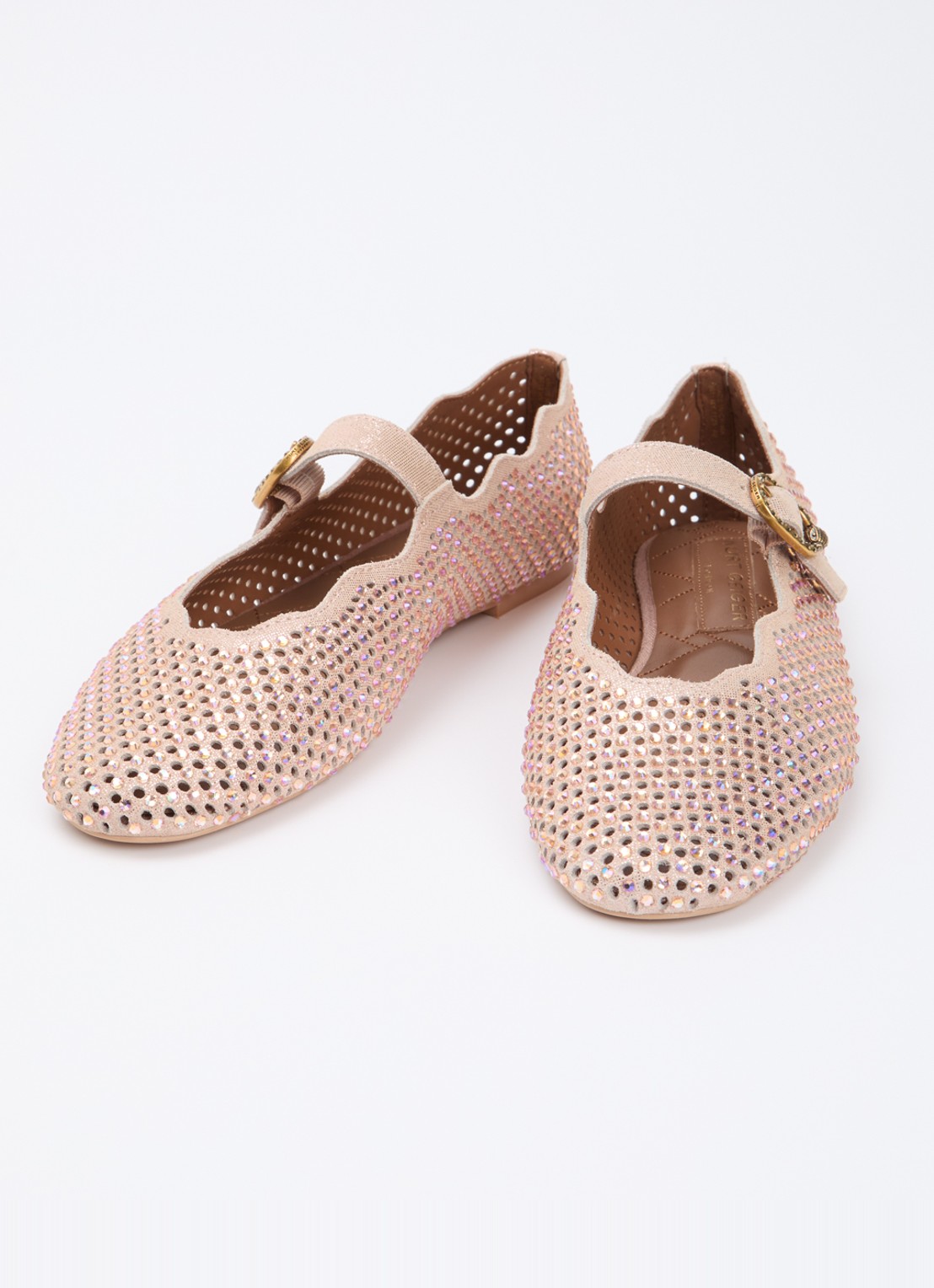 Kurt Geiger Wavy Mayfair ballerina van leer met strass - detail lichtroze