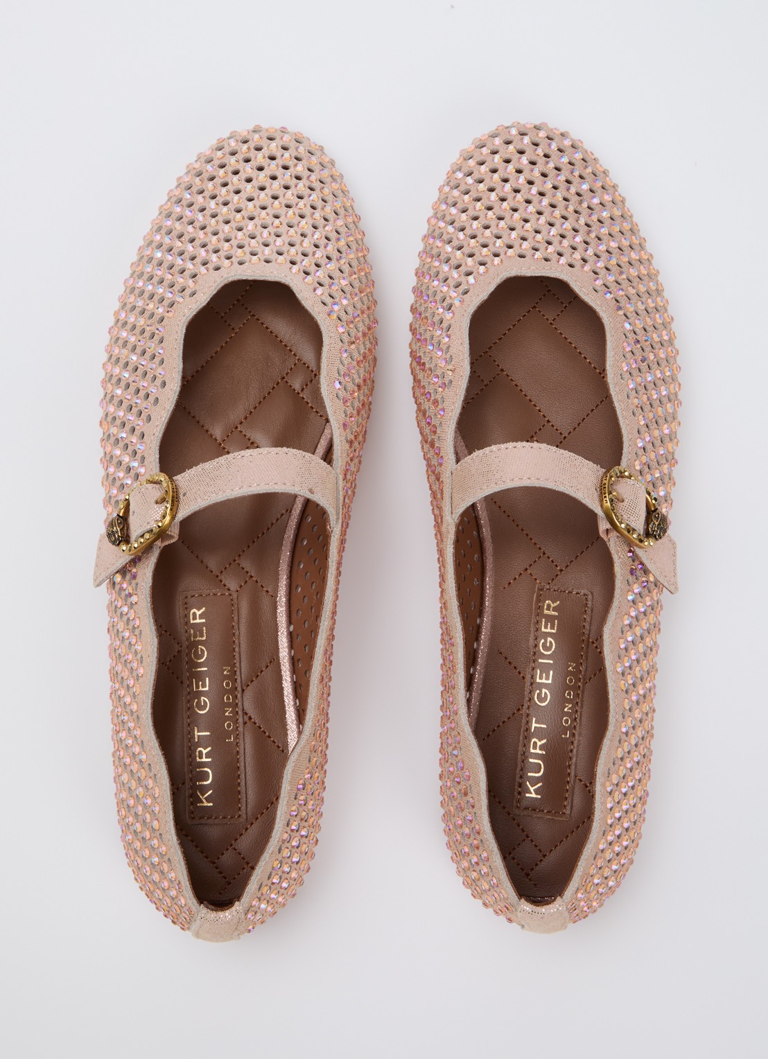 Kurt Geiger Wavy Mayfair ballerina van leer met strass - detail 2 lichtroze