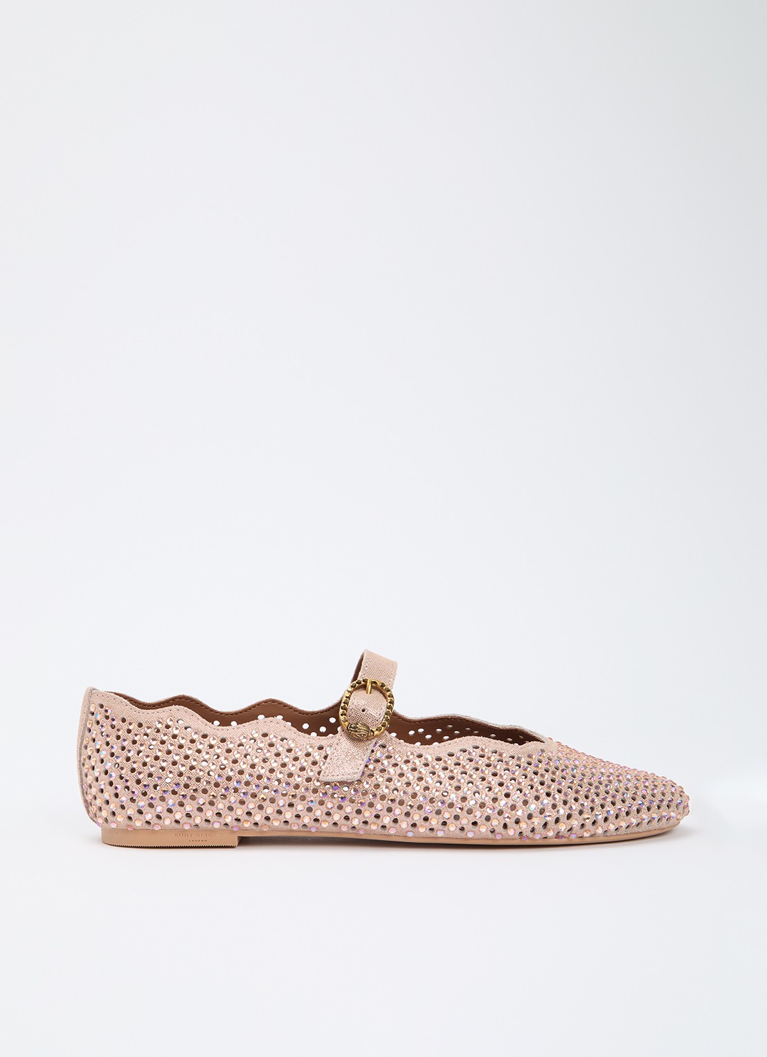 Kurt Geiger Wavy Mayfair ballerina van leer met strass - voorkant 5 lichtroze