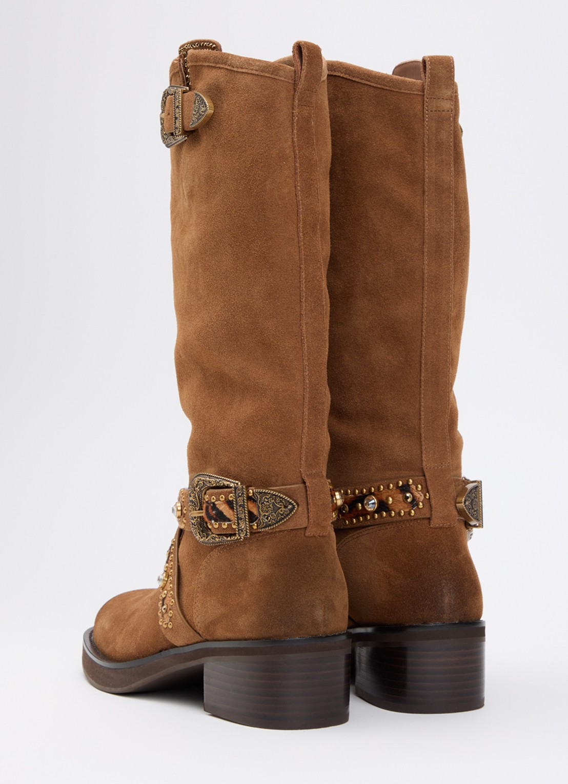 Kurt Geiger Western Biker cowboylaars van suède met studs - achterkant camel