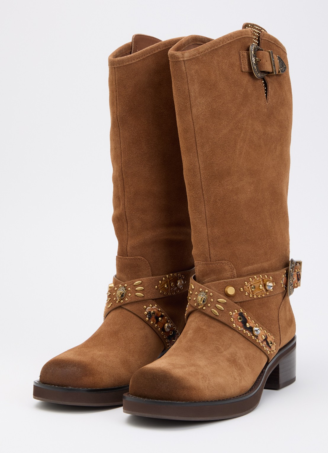 Kurt Geiger Western Biker cowboylaars van suède met studs - detail 2 camel
