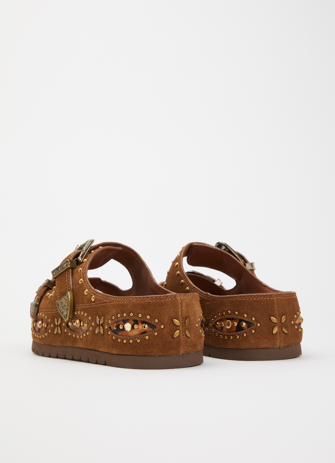 Kurt Geiger Western Buckle Flatform sandaal van suède met studs - achterkant 4 bruin