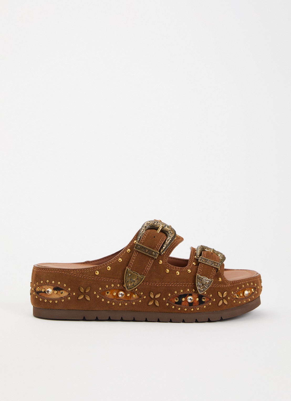 Kurt Geiger Western Buckle Flatform sandaal van suède met studs - voorkant 5 bruin