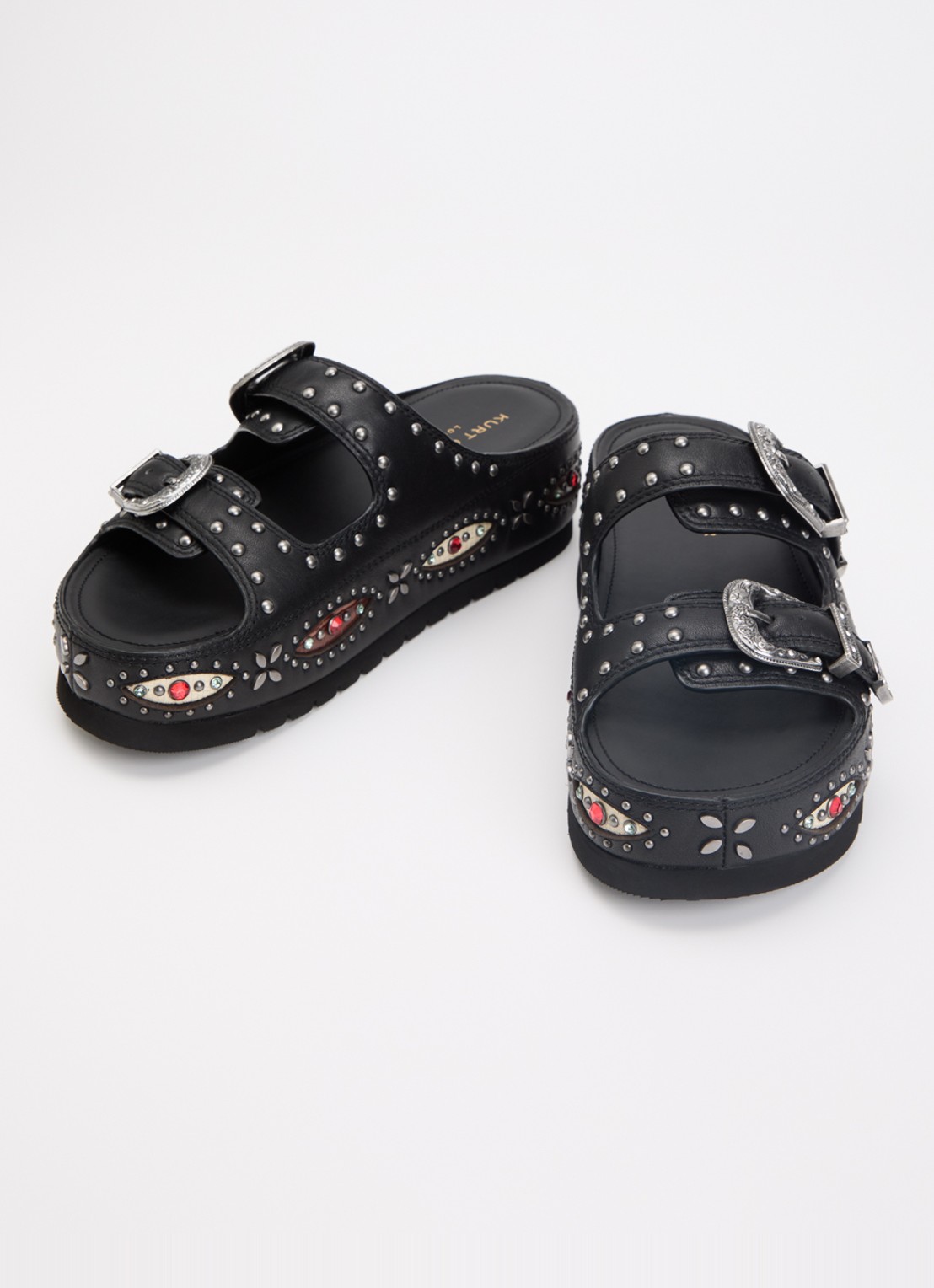 Kurt Geiger Western Buckle sandaal van leer met strass  - detail zwart