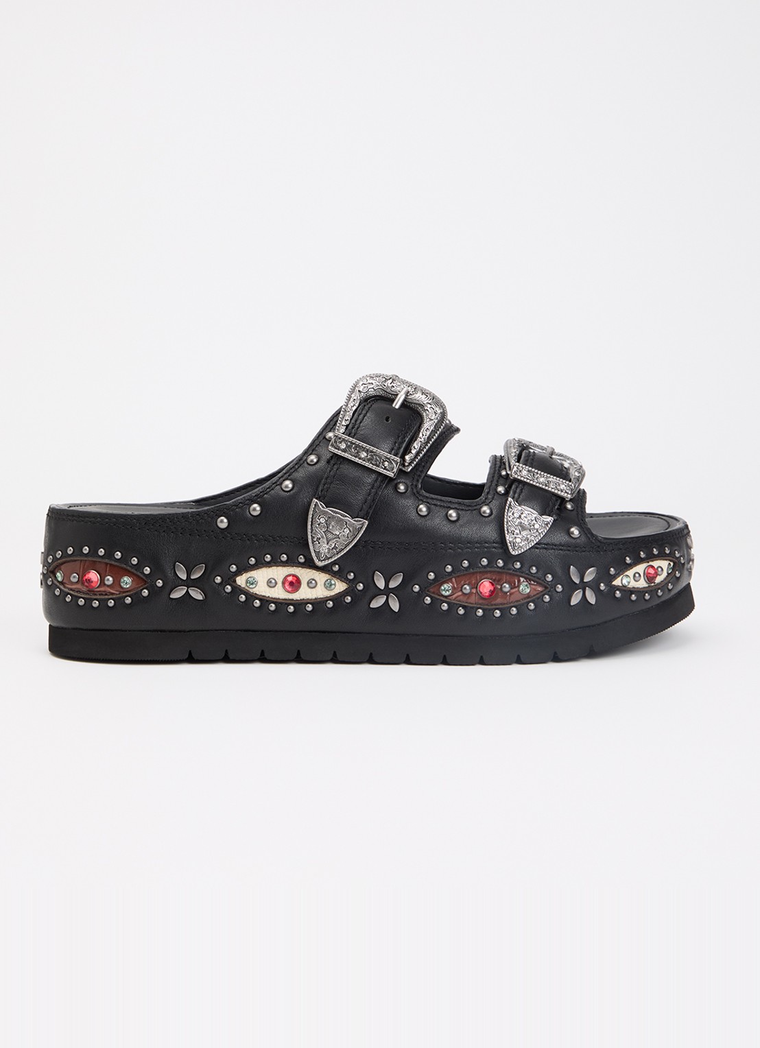 Kurt Geiger Western Buckle sandaal van leer met strass  - voorkant 5 zwart
