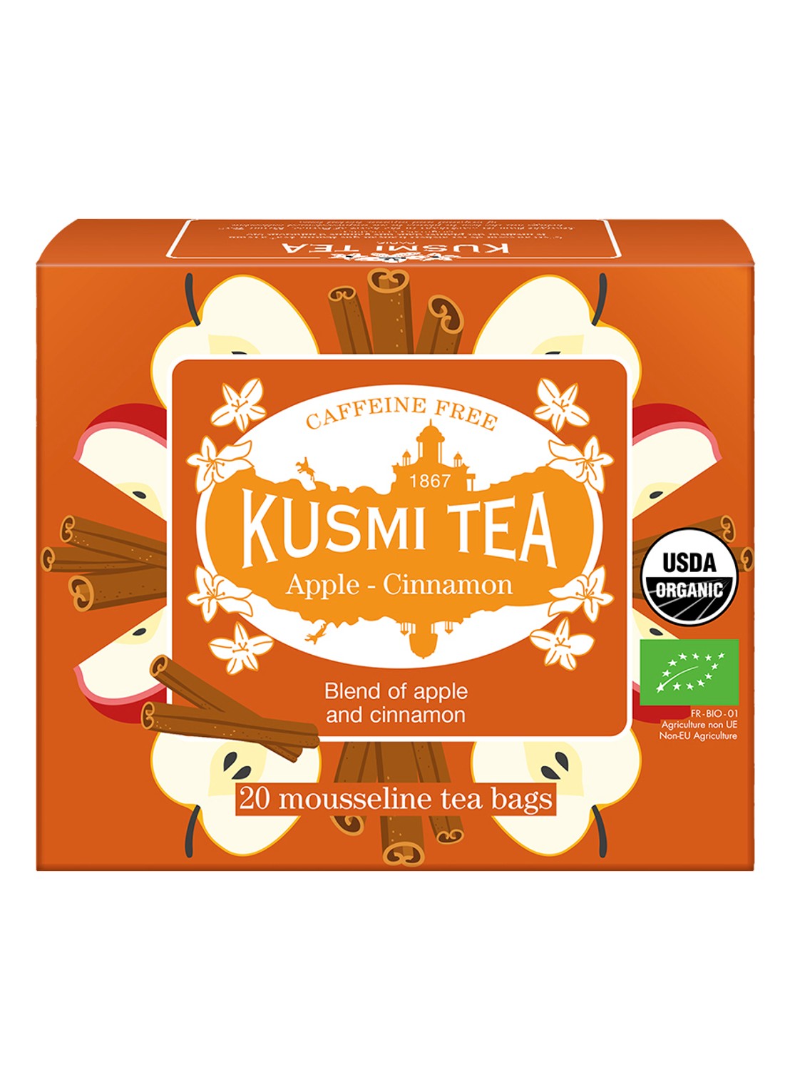 Kusmi Tea Apple - Cinnamon theezakjes 20 stuks - voorkant beige