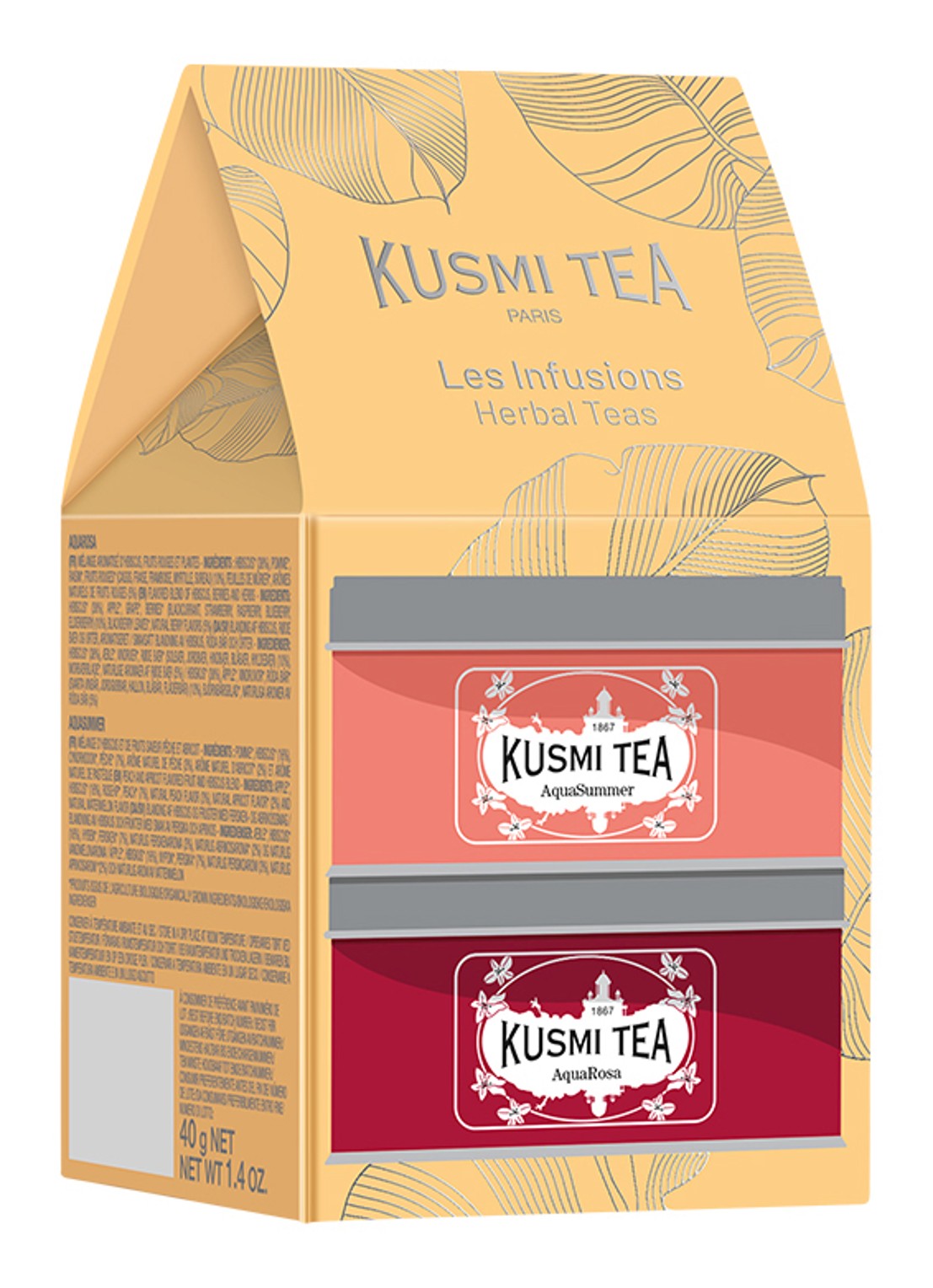 Kusmi Tea AquaRosa and AquaSummer losse thee 2 stuks in giftbox - voorkant 5 beige