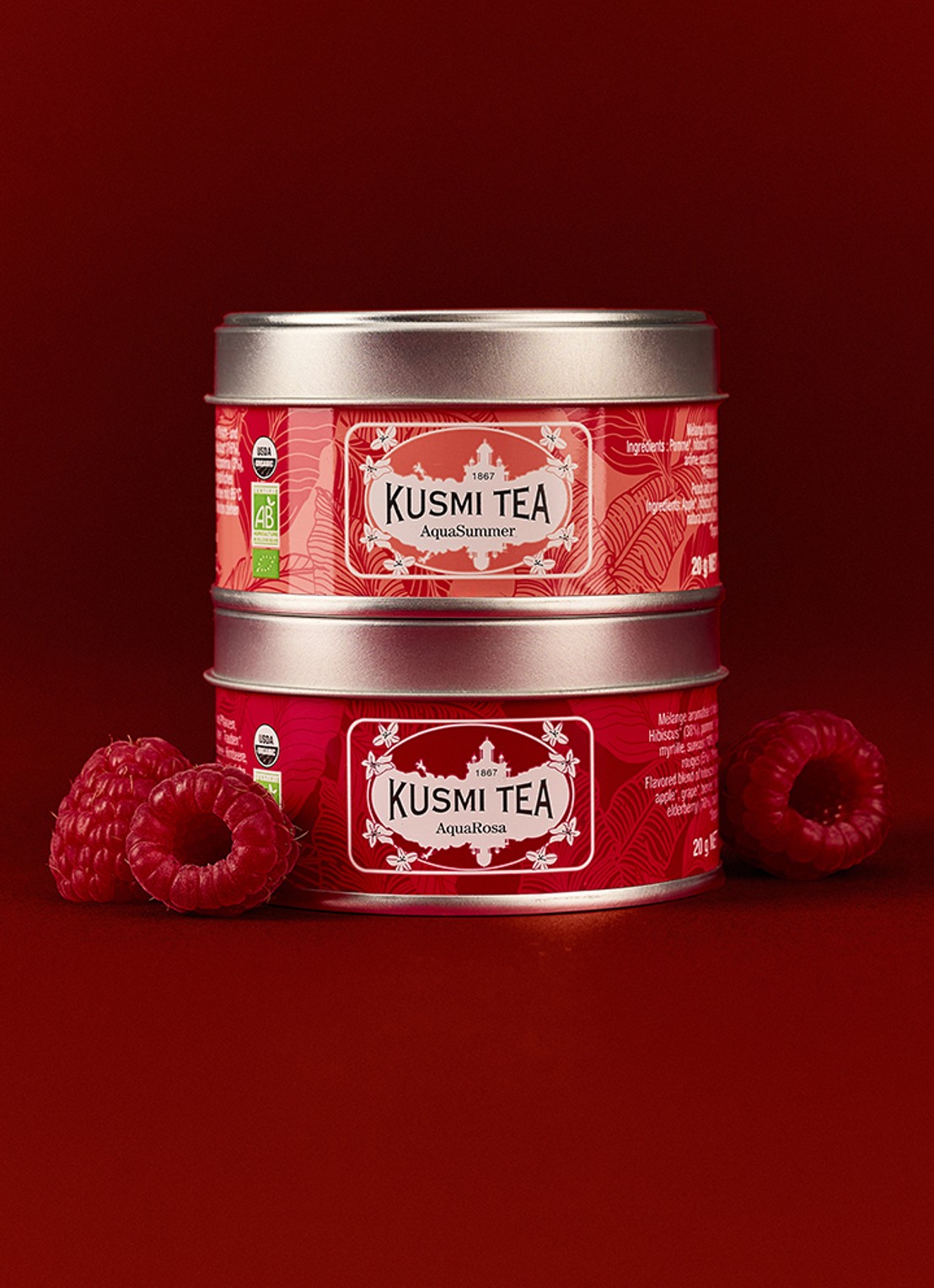 Kusmi Tea AquaRosa and AquaSummer losse thee 2 stuks in giftbox - voorkant 6 beige