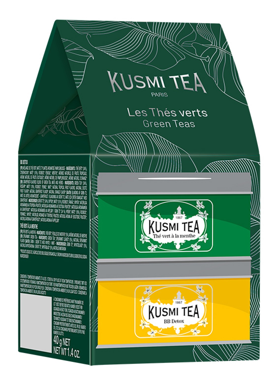 Kusmi Tea BB Detox & Spearmint Green Tea losse thee 2 stuks in giftbox - voorkant beige