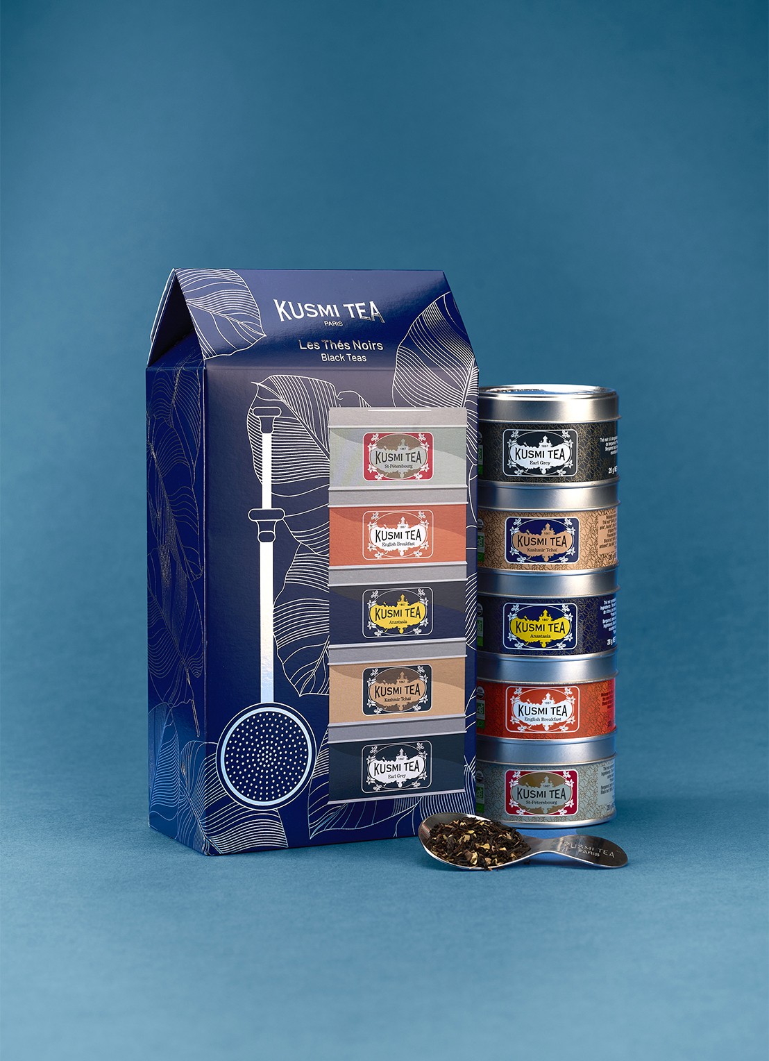 Kusmi Tea Black Teas losse thee met thee-infuser in geschenkverpakking 100 gram - achterkant beige