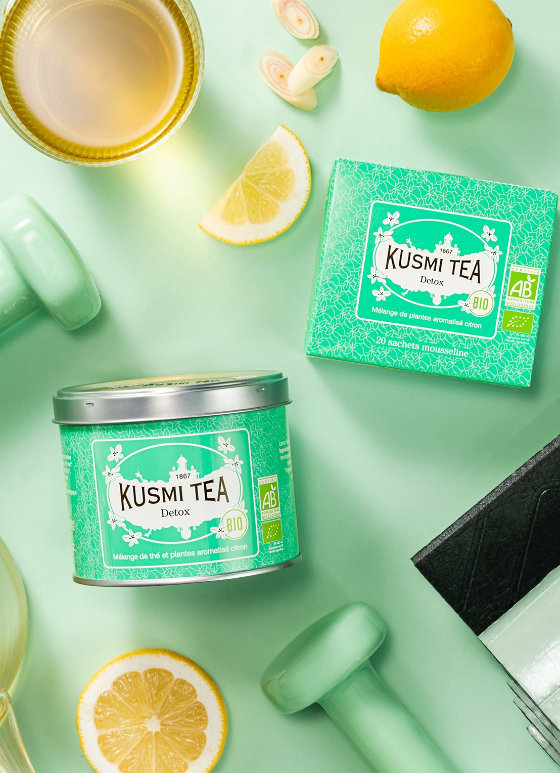 Kusmi Tea Detox losse thee 90 gram - voorkant 2 turquoise
