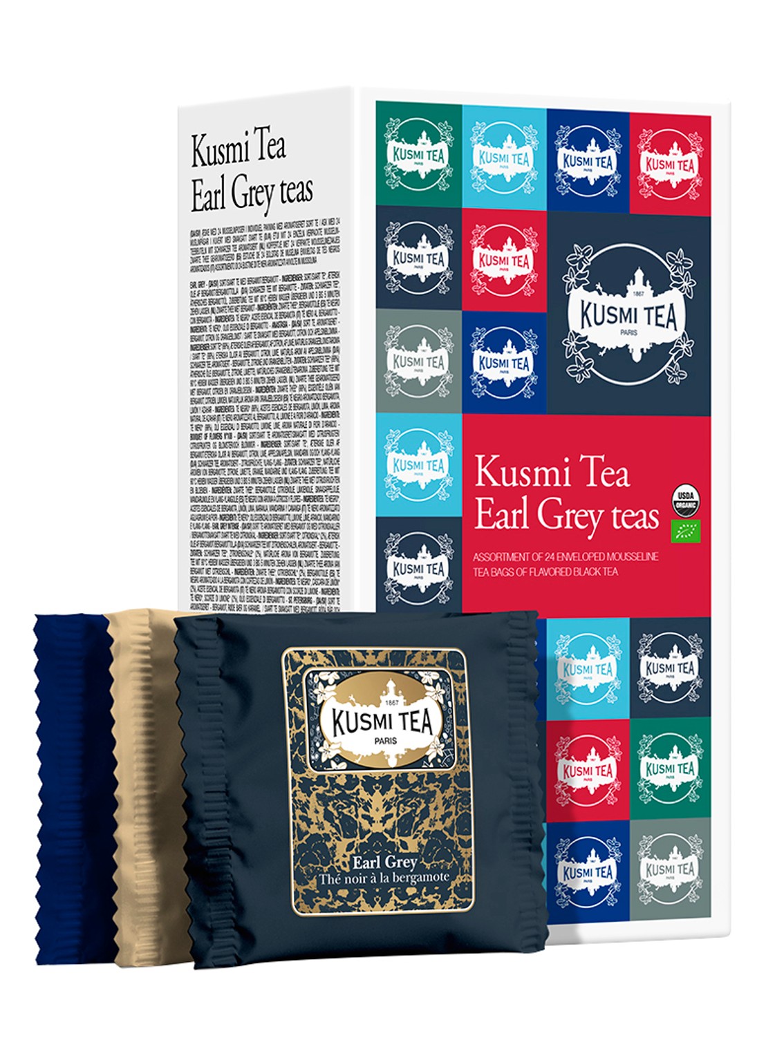 Kusmi Tea Earl Grey Blends theezakjes 24 stuks - voorkant 2 beige