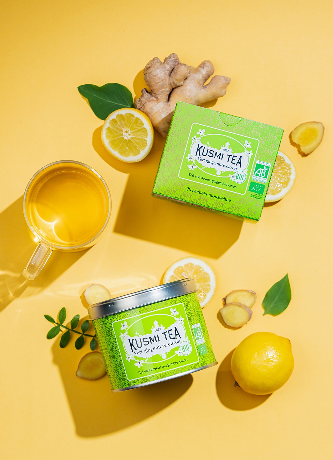 Kusmi Tea Green Ginger Lemon losse thee 100 gram - detail 4 groen