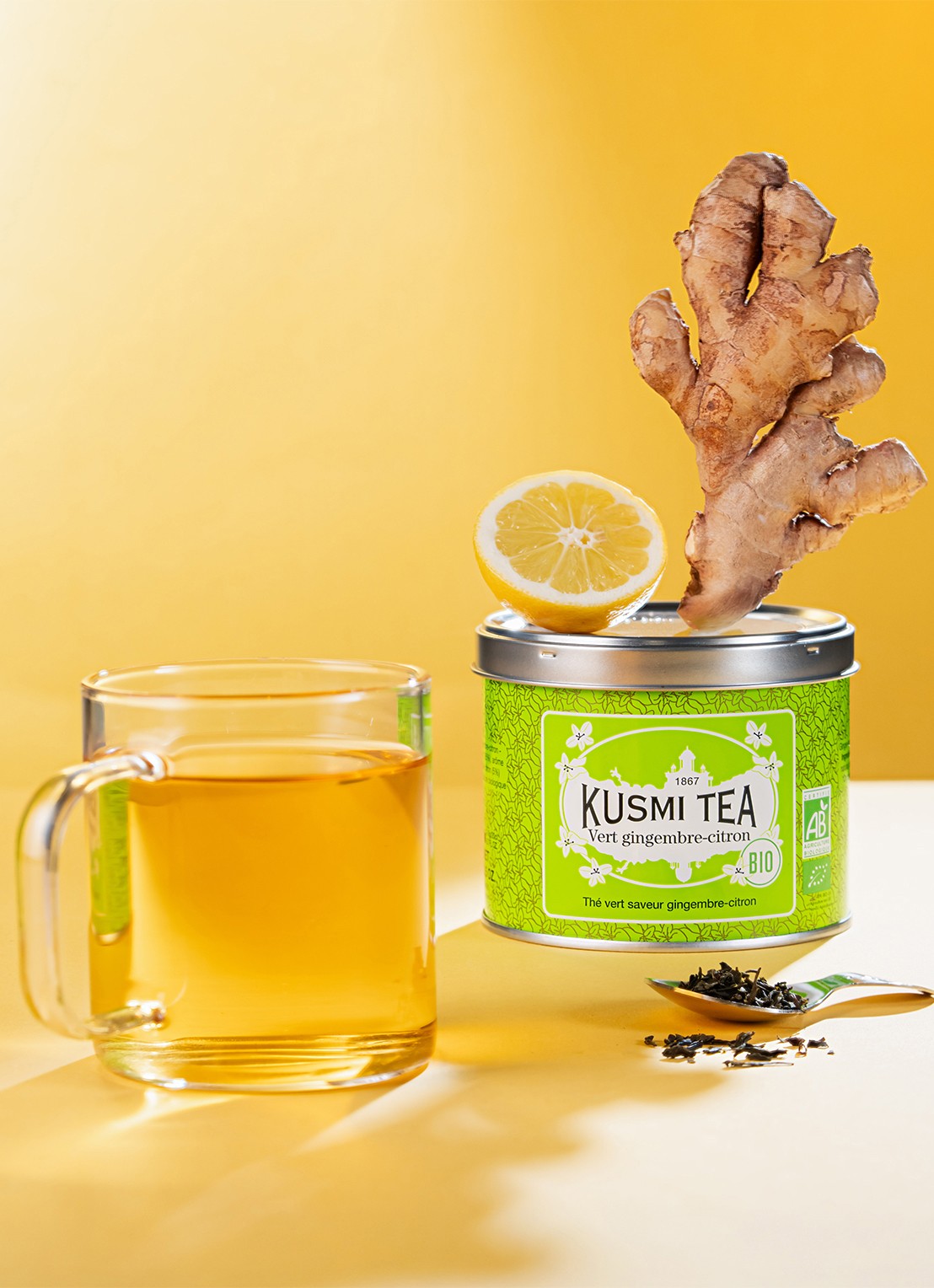 Kusmi Tea Green Ginger Lemon losse thee 100 gram - voorkant 6 groen
