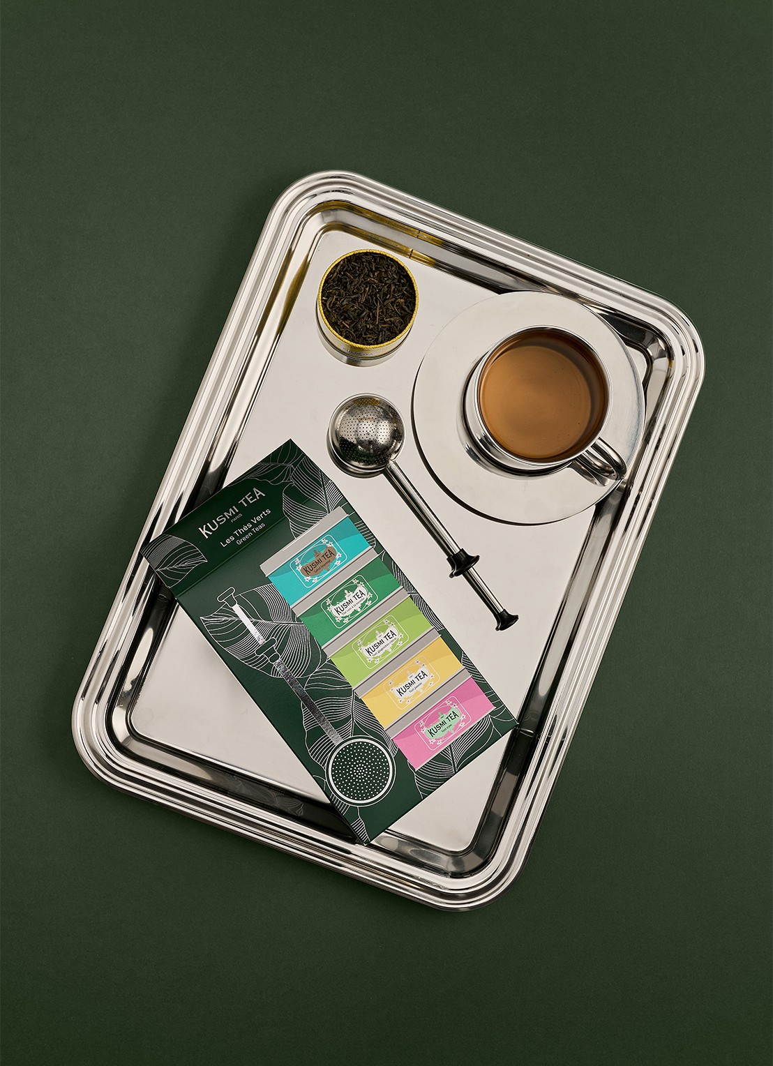 Kusmi Tea Green Teas losse thee met thee-infuser 6-delig in giftbox - detail beige
