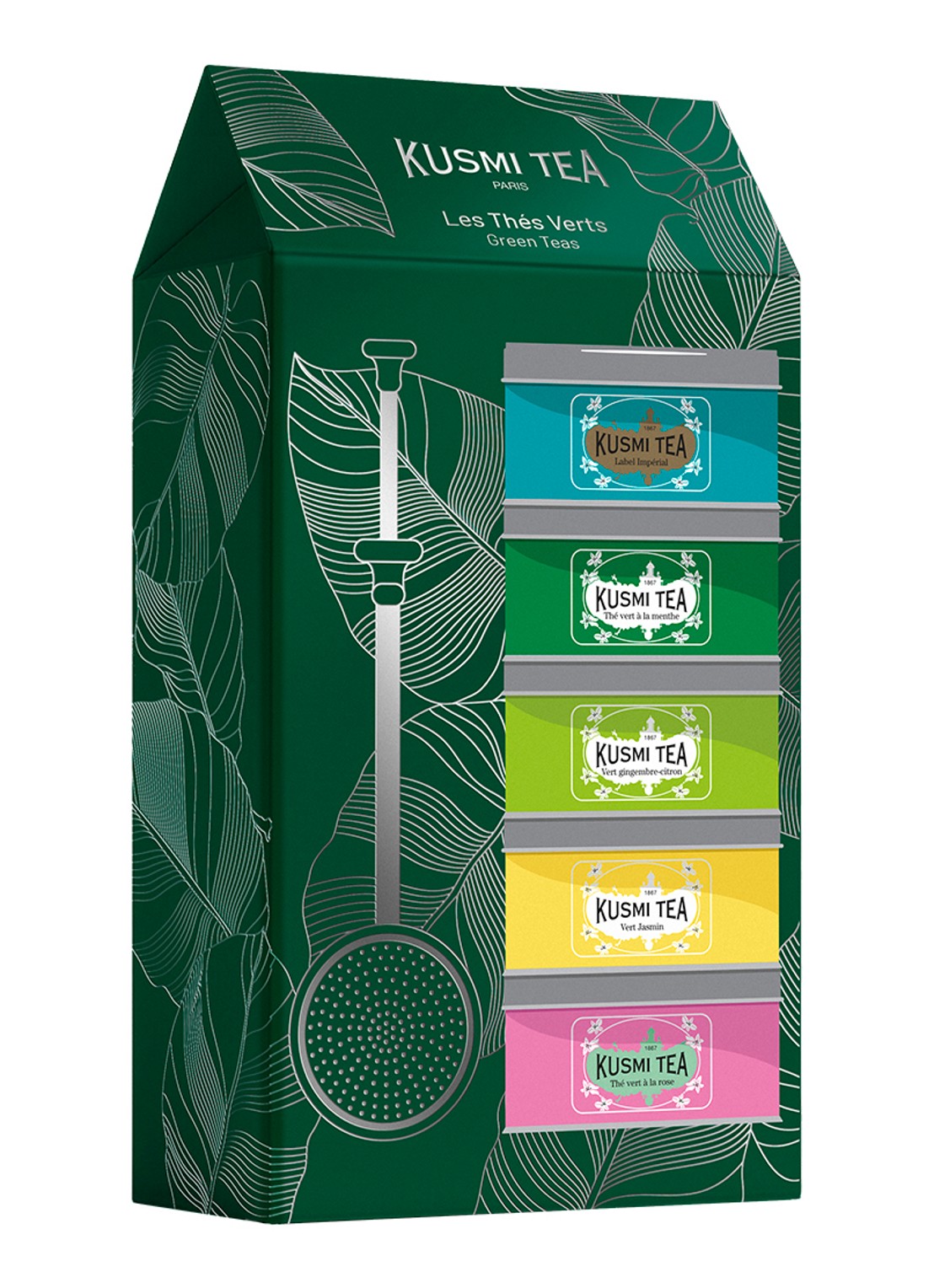 Kusmi Tea Green Teas losse thee met thee-infuser 6-delig in giftbox - voorkant 3 beige
