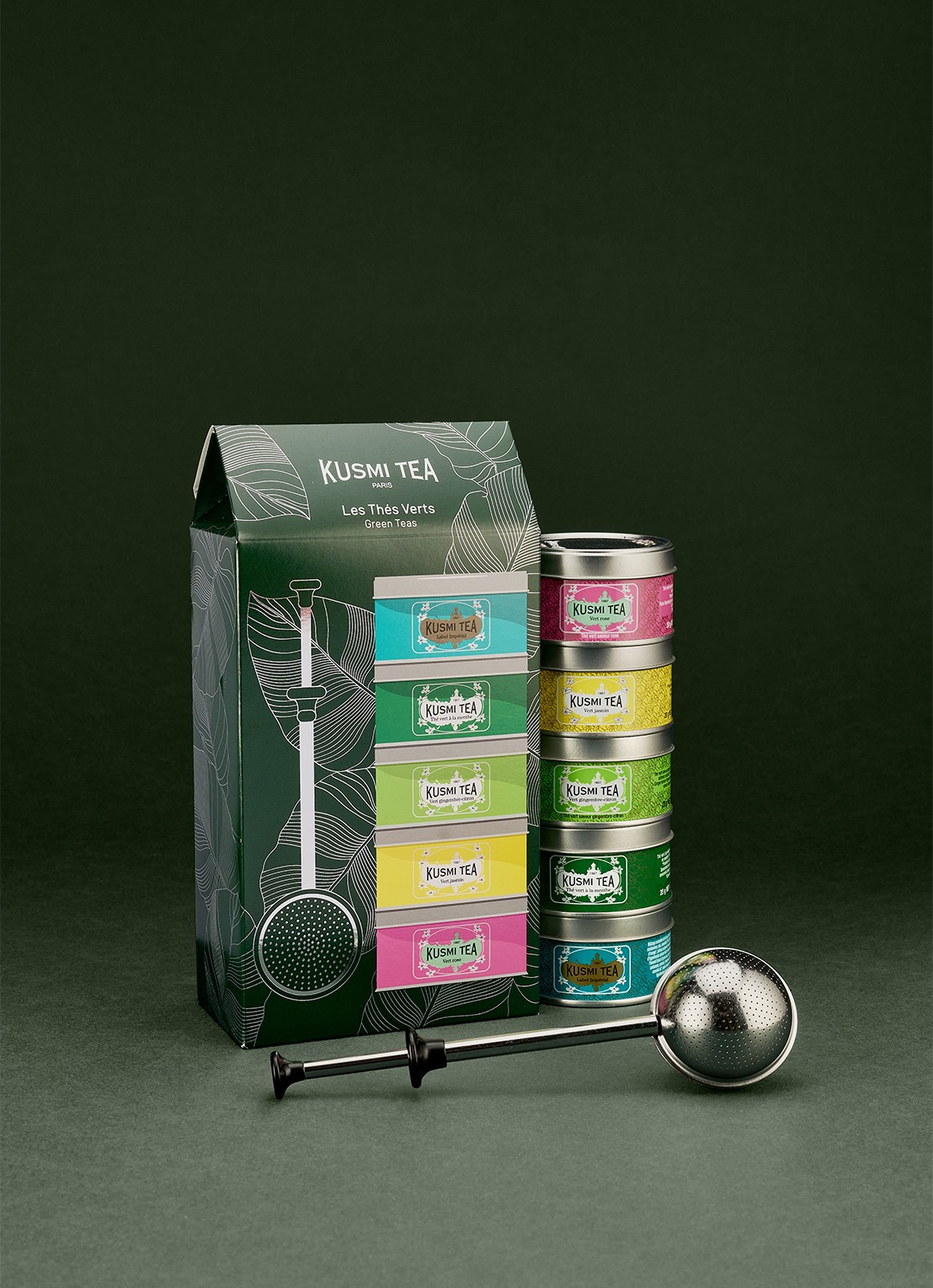 Kusmi Tea Green Teas losse thee met thee-infuser 6-delig in giftbox - voorkant 4 beige