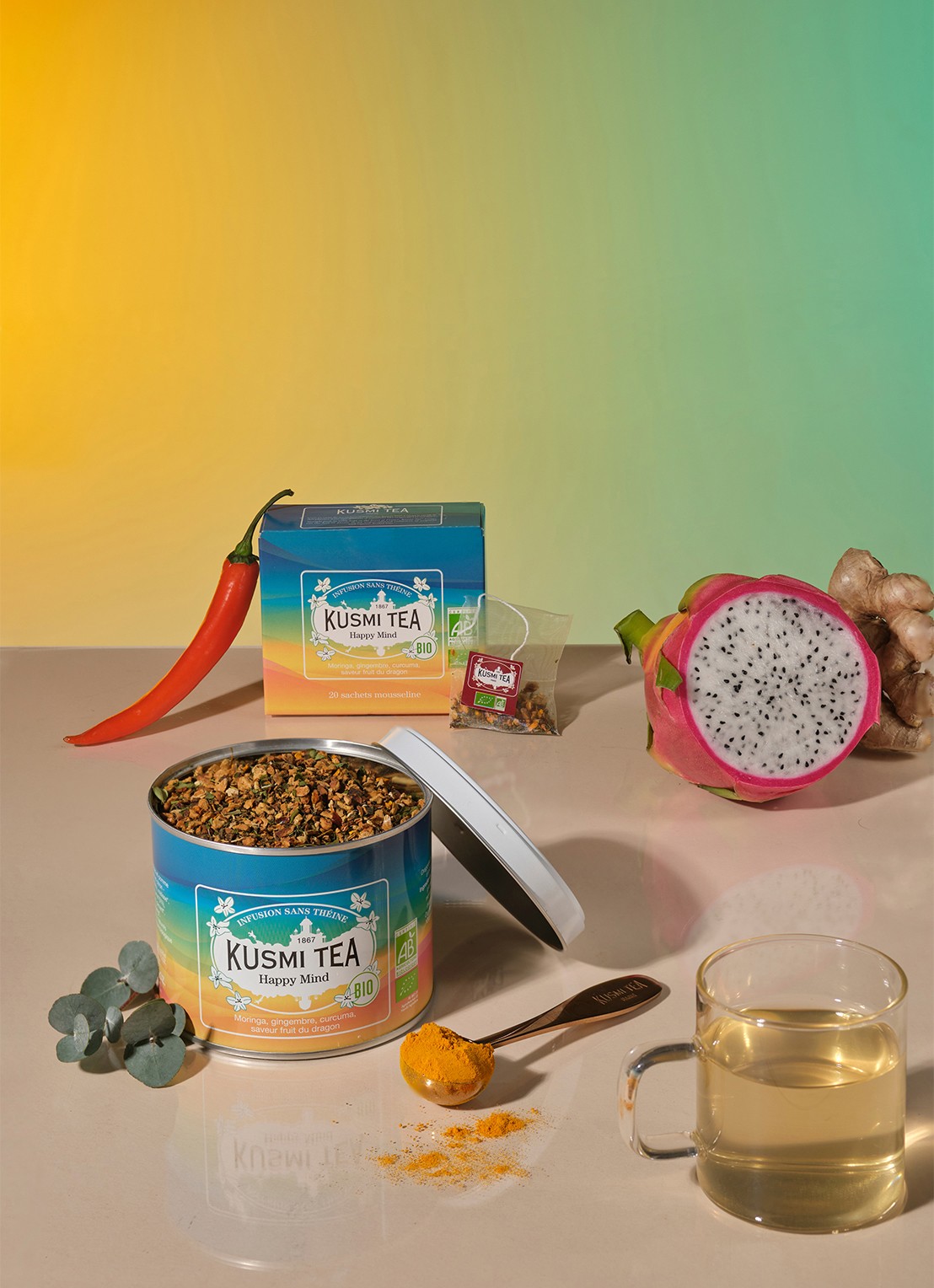 Kusmi Tea Happy Mind losse thee 100 gram - detail geel