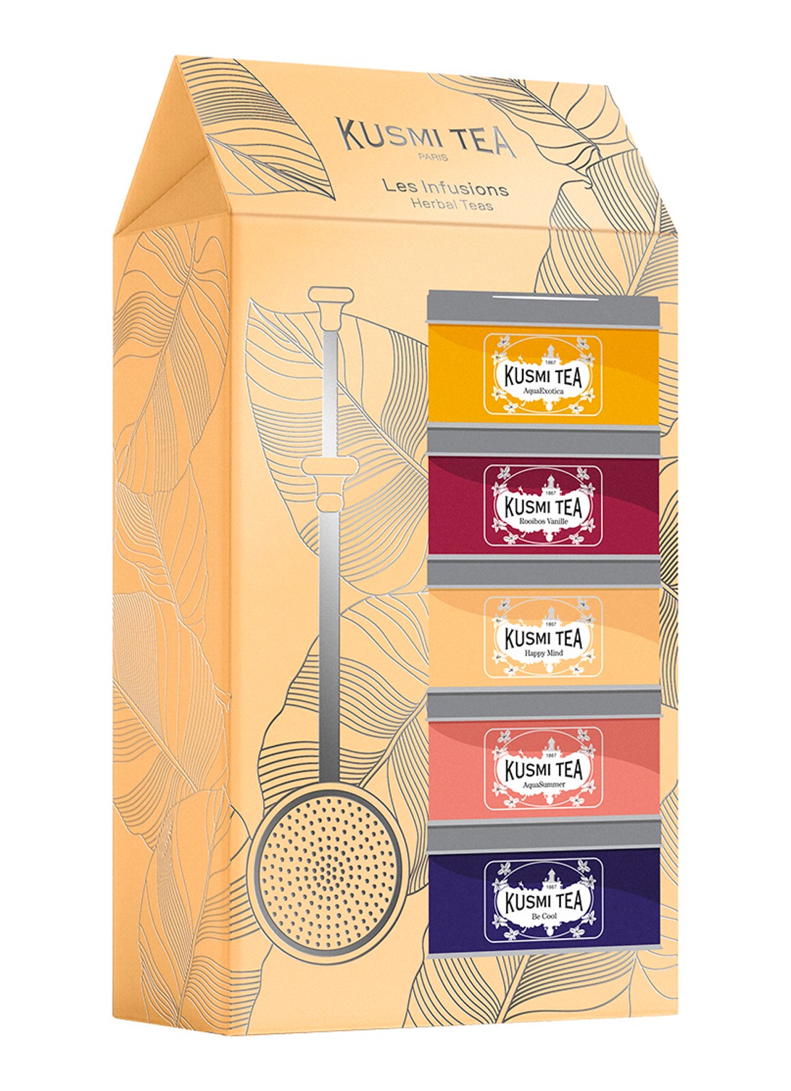 Kusmi Tea Herbal Teas losse thee met thee-infuser 6-delig in giftbox - voorkant beige