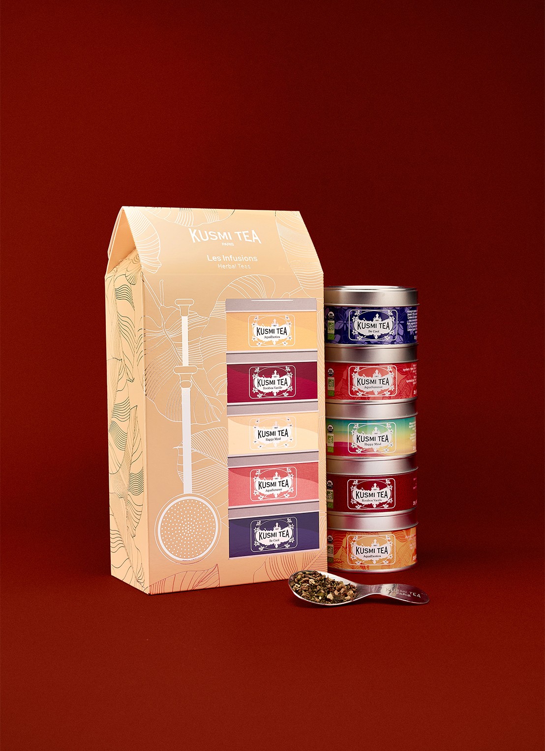 Kusmi Tea Herbal Teas losse thee met thee-infuser 6-delig in giftbox - voorkant 2 beige