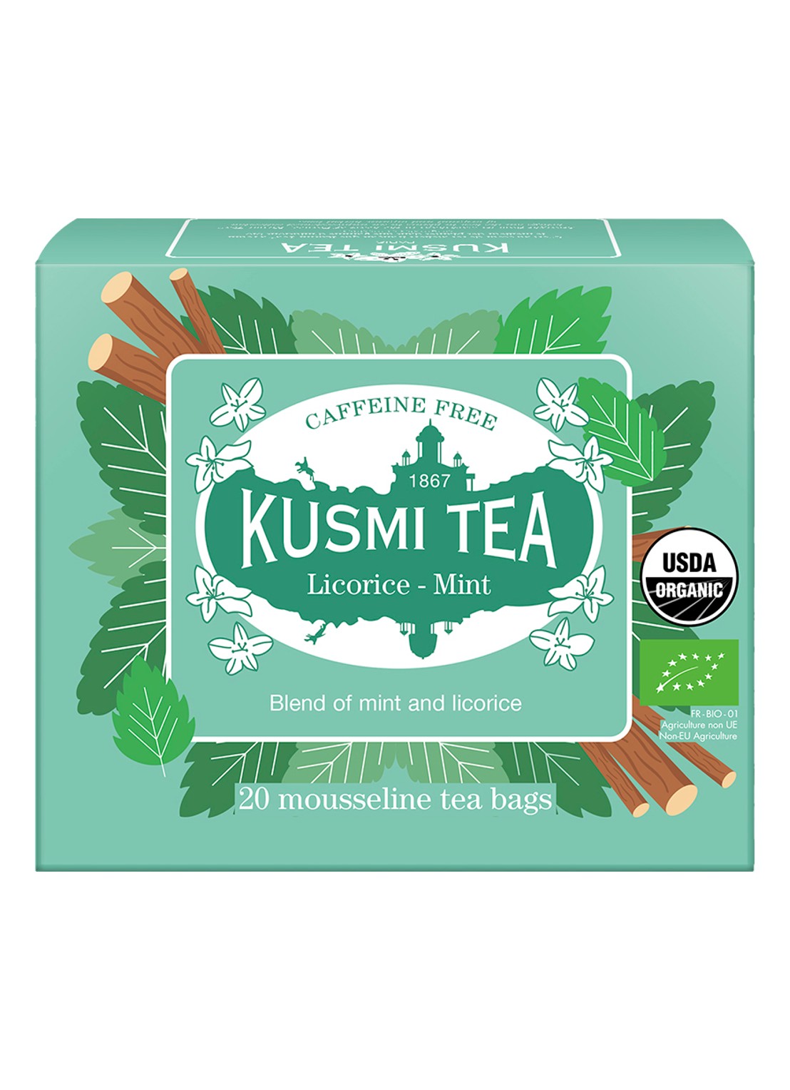 Kusmi Tea Licorice-Mint theezakjes 20 stuks - voorkant beige