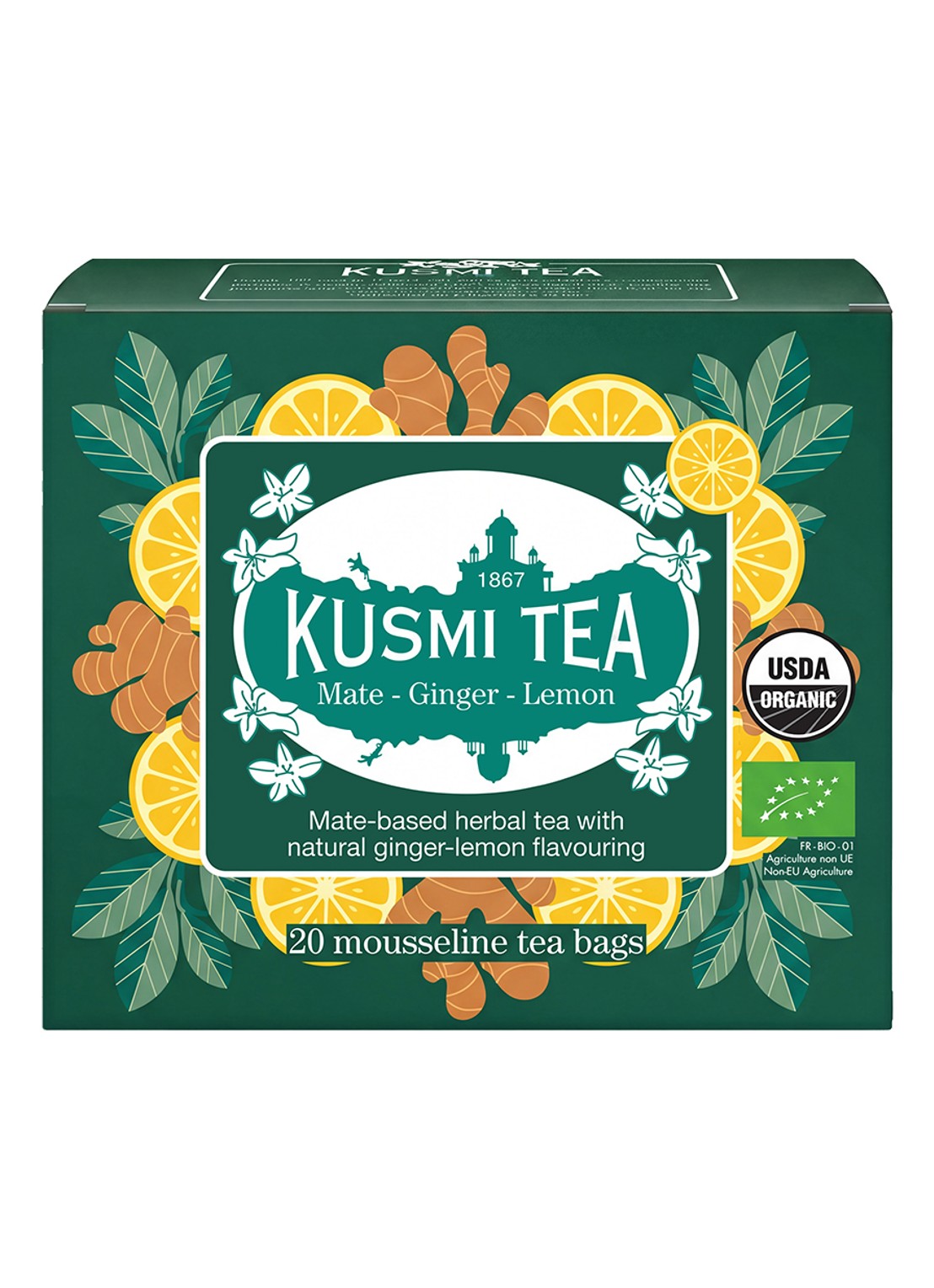 Kusmi Tea Mate Ginger Lemon theezakjes 20 stuks - voorkant beige