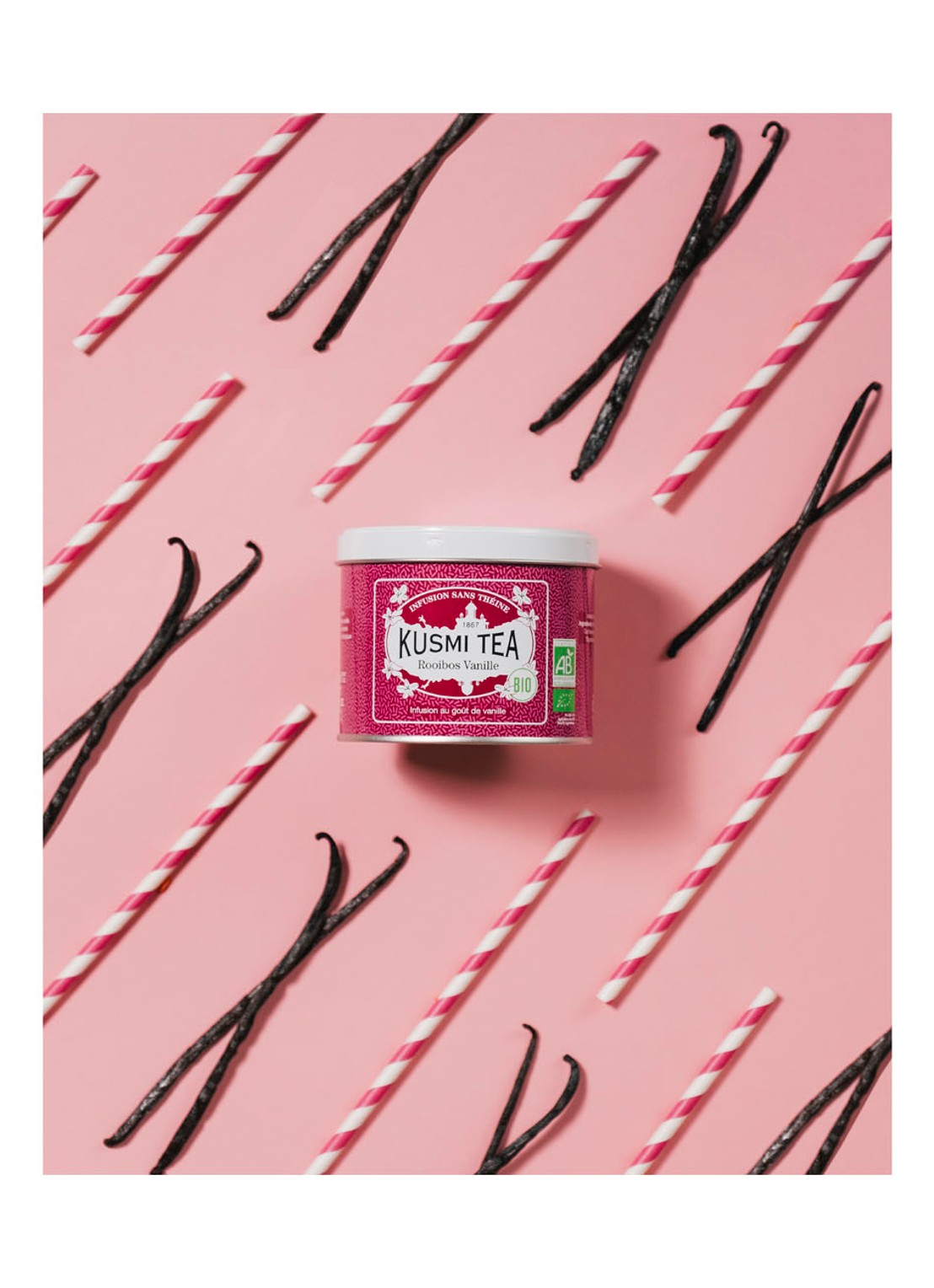 Kusmi Tea Rooibos Vanille losse thee 100 gram - detail 4 donkerroze