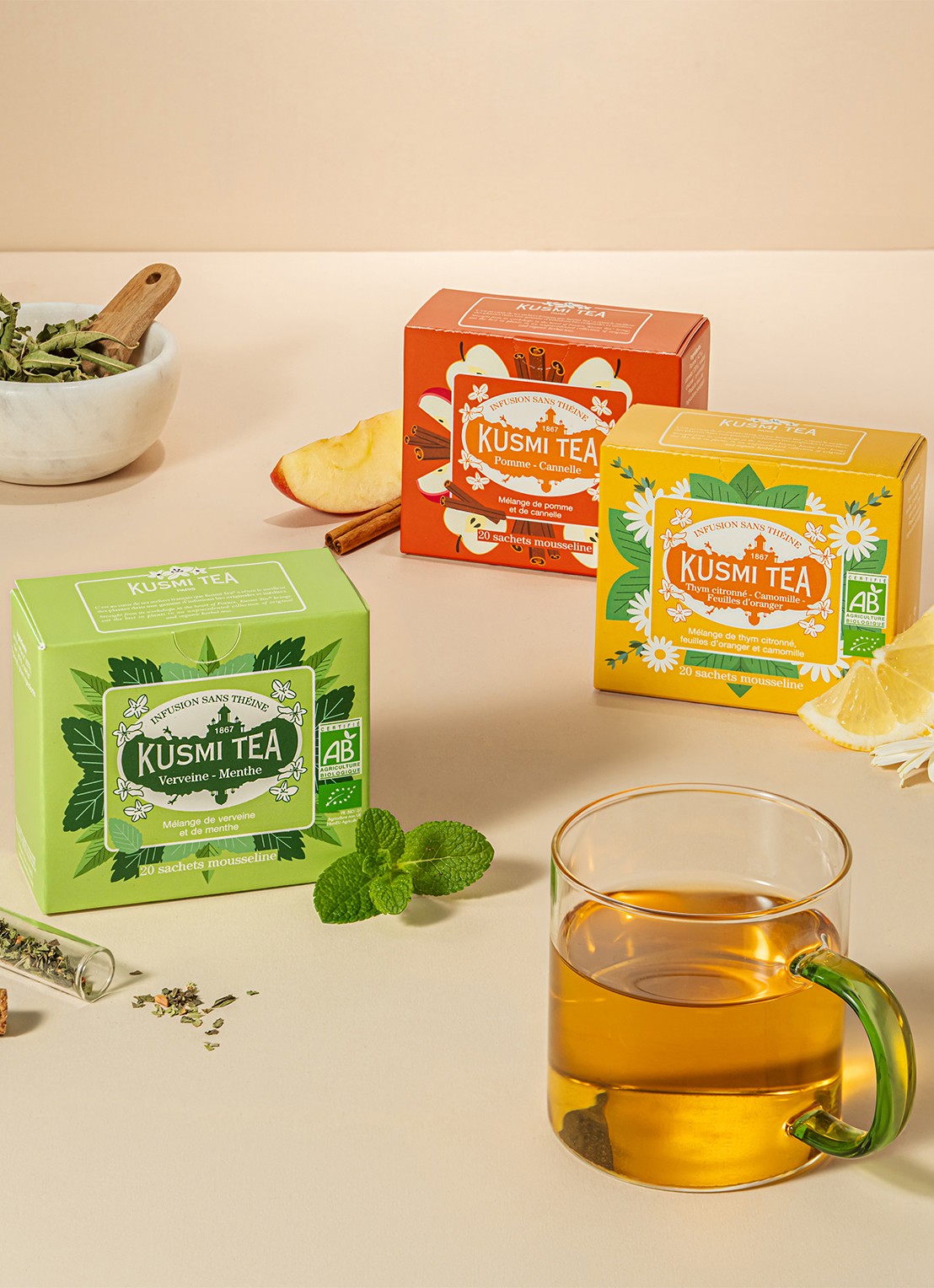 Kusmi Tea Verbana-Mint theezakjes 20 stuks - detail beige