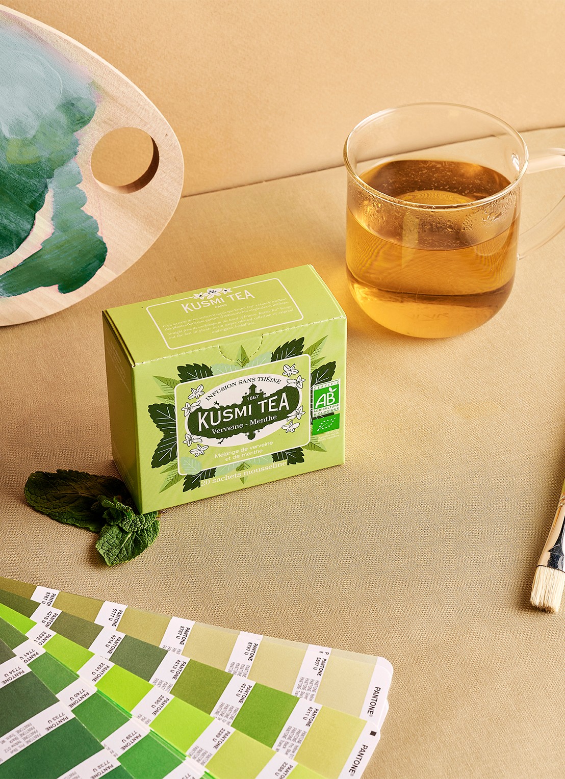 Kusmi Tea Verbana-Mint theezakjes 20 stuks - voorkant 3 beige