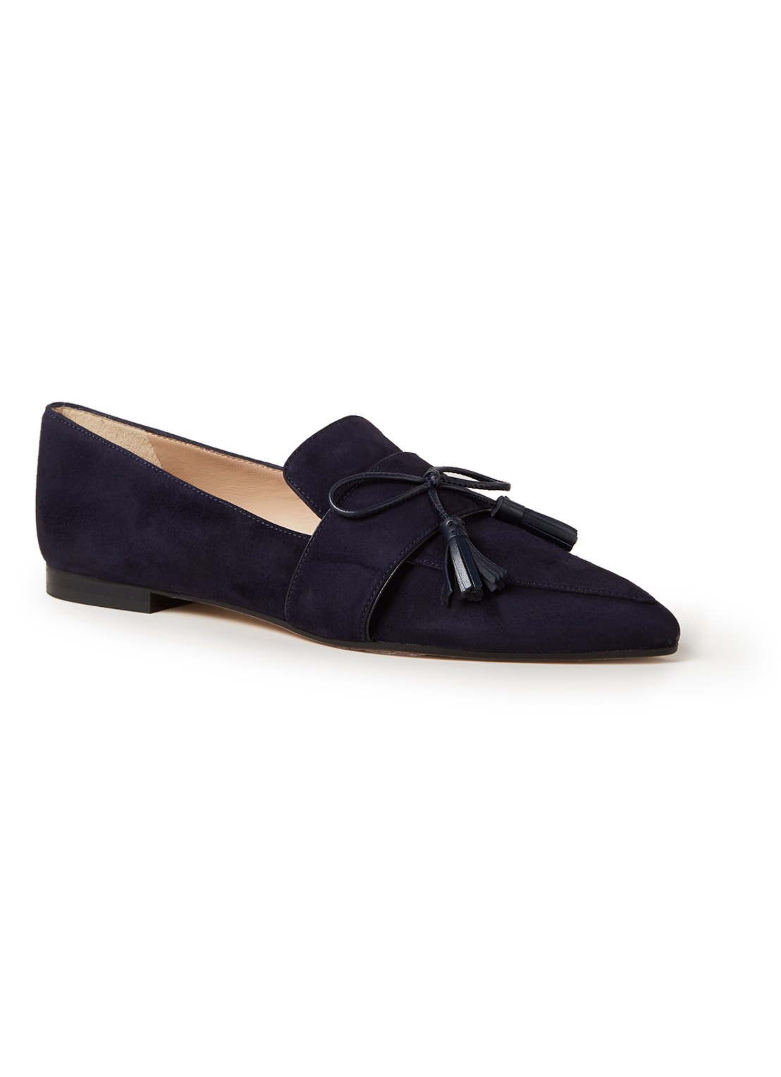 L.K.Bennett Celina loafer van suède met tassels - voorkant 4 donkerblauw