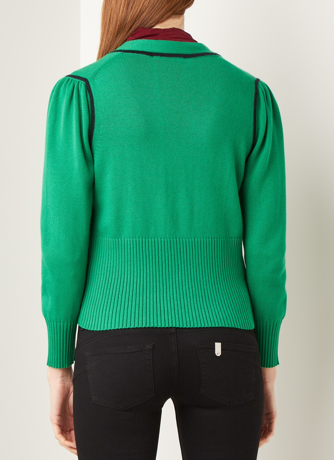 L.K.Bennett Elsie vest in wolblend met kralendecoratie - achterkant 4 groen