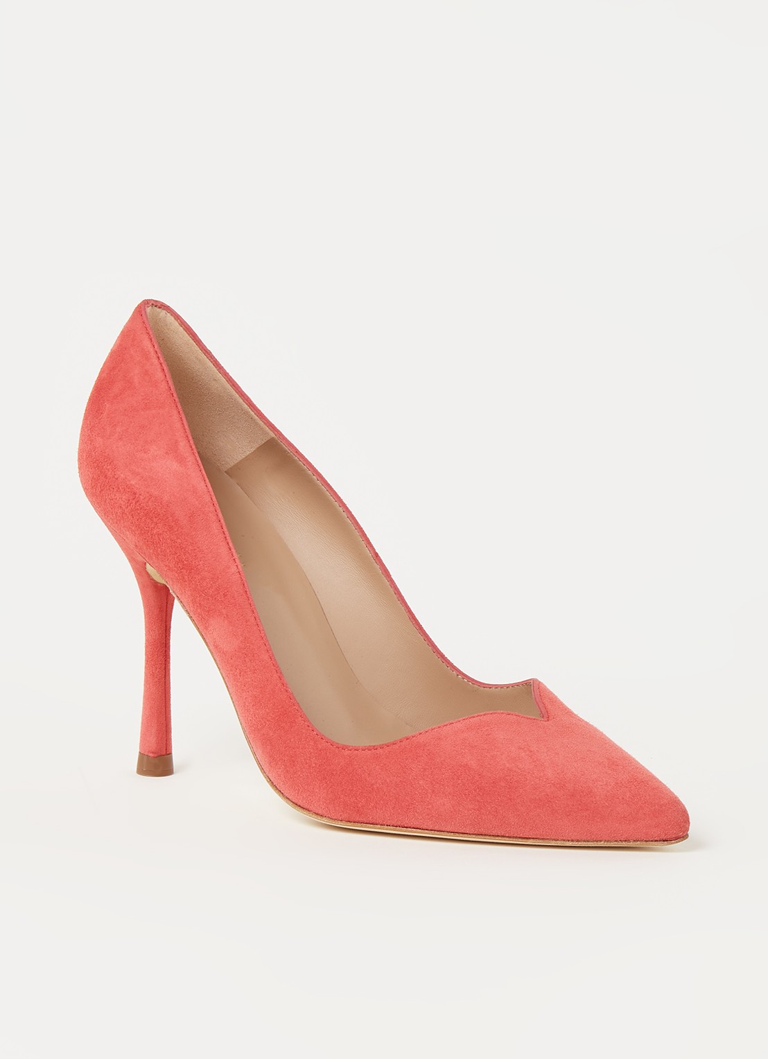 L.K.Bennett Faye pump van suède - voorkant koraalroze