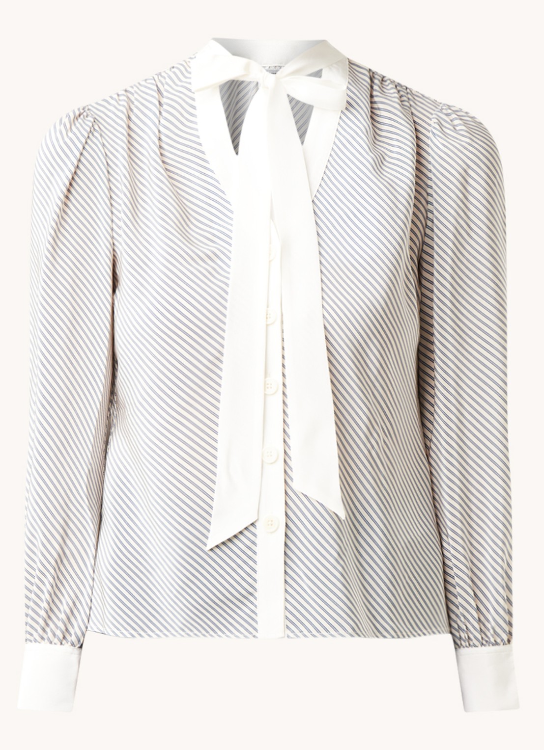 L.K.Bennett Georgia blouse van zijde met strikkraag en streepprint - voorkant 2 gebroken wit