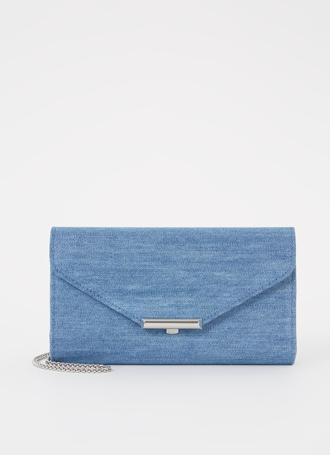 L.K.Bennett Lucy clutch van denim - voorkant 2 indigo