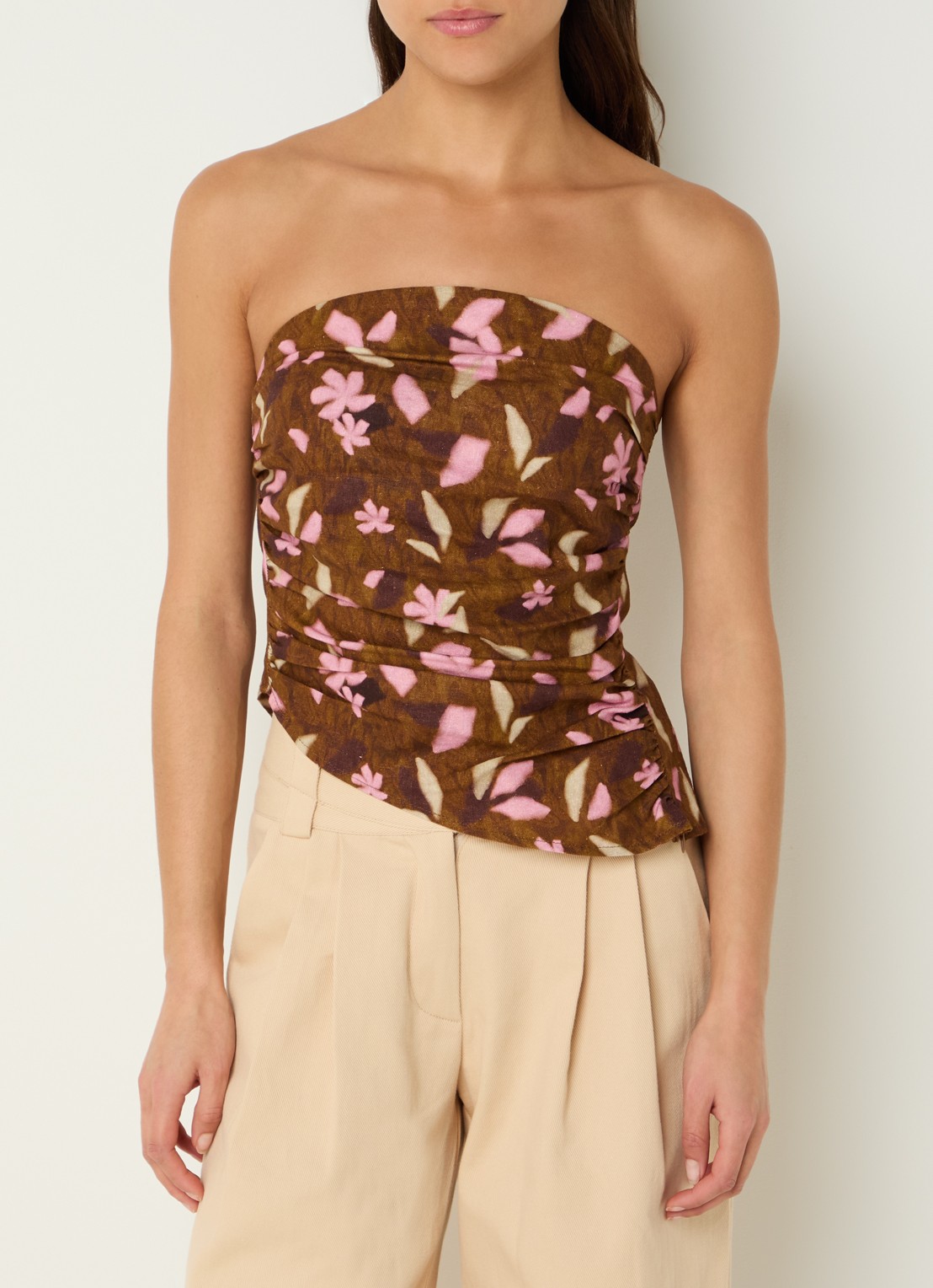 Laagam Bonnie strapless top met asymmetrische zoom - detail 2 cognac