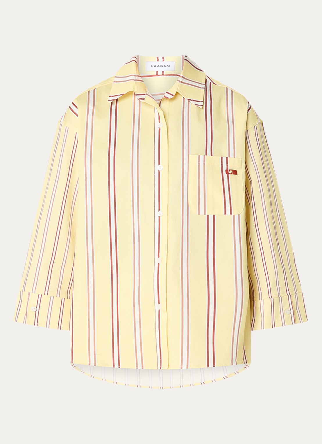 Laagam Caos oversized blouse met streepprint en borstzak - voorkant 2 gebroken wit