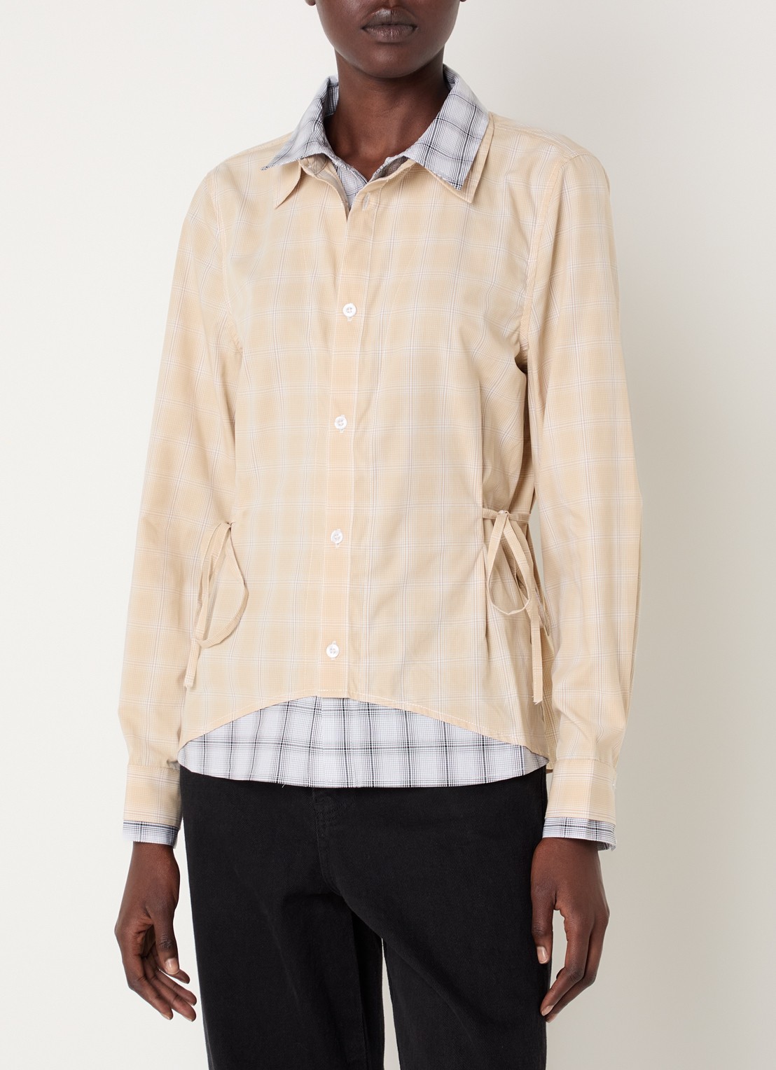 Laagam Chappel blouse met gestrikt detail en ruitdessin - detail 4 beige