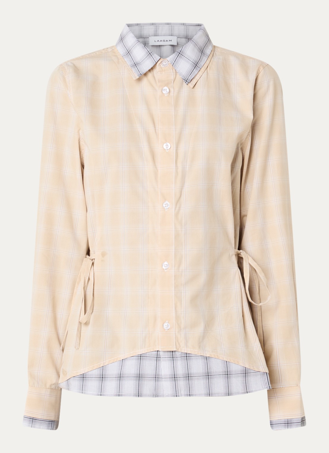 Laagam Chappel blouse met gestrikt detail en ruitdessin - voorkant 2 beige