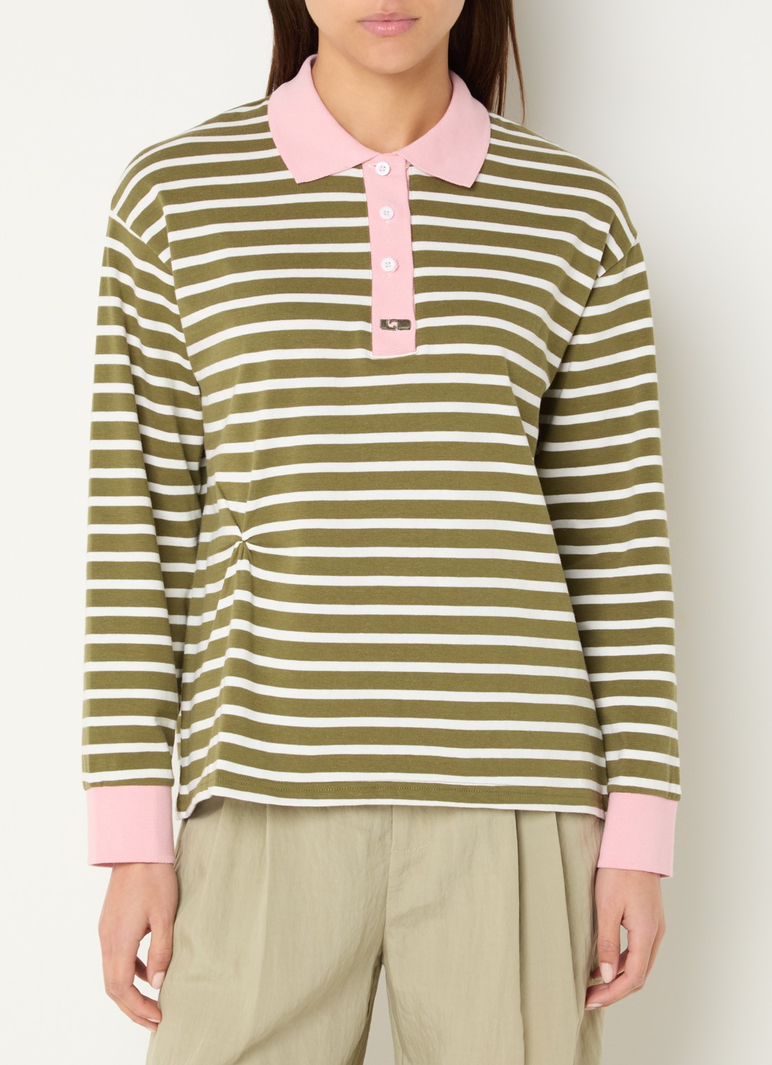 Laagam Duse polo met streepprint - detail 4 olijfgroen
