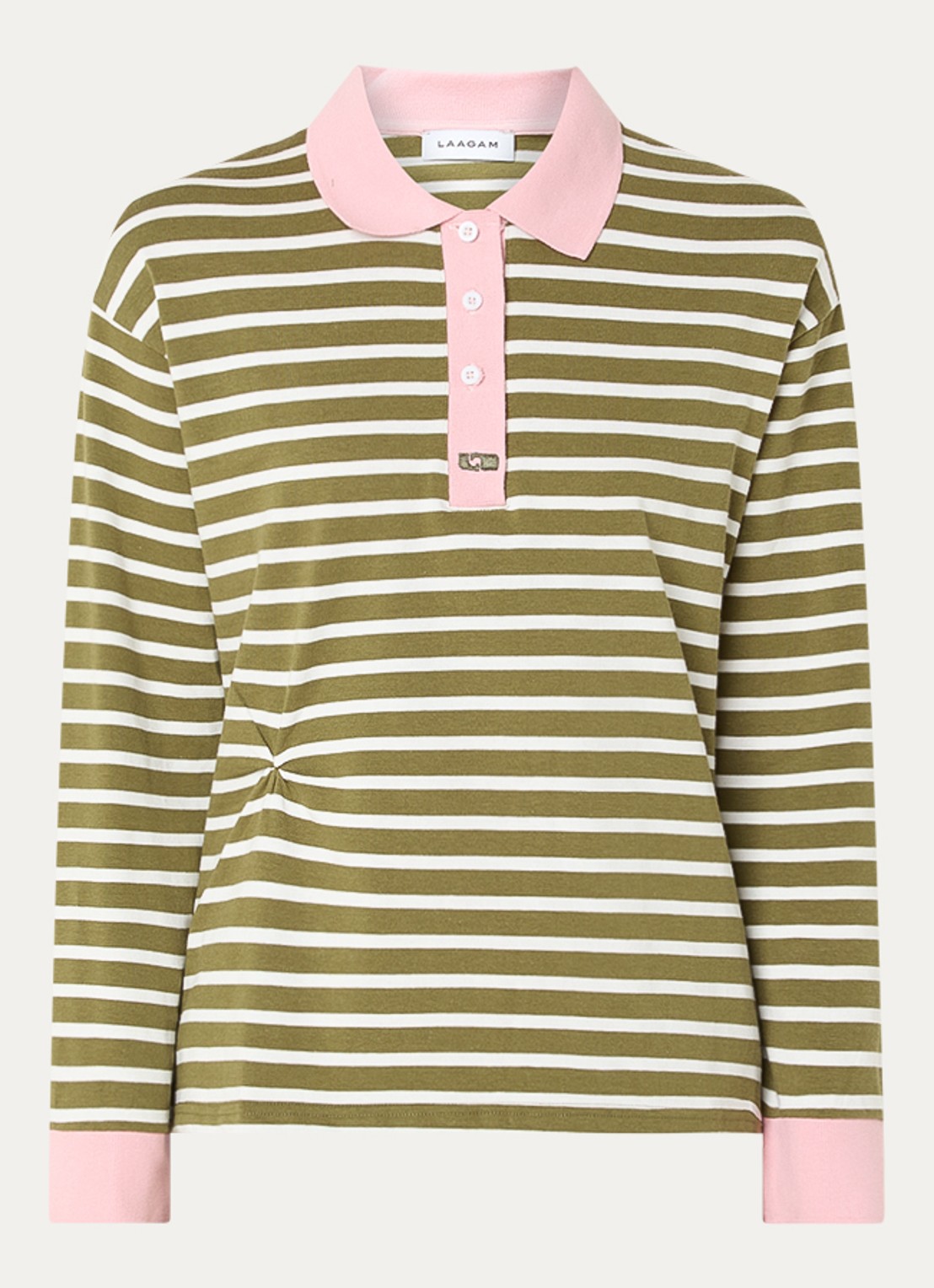 Laagam Duse polo met streepprint - voorkant 2 olijfgroen