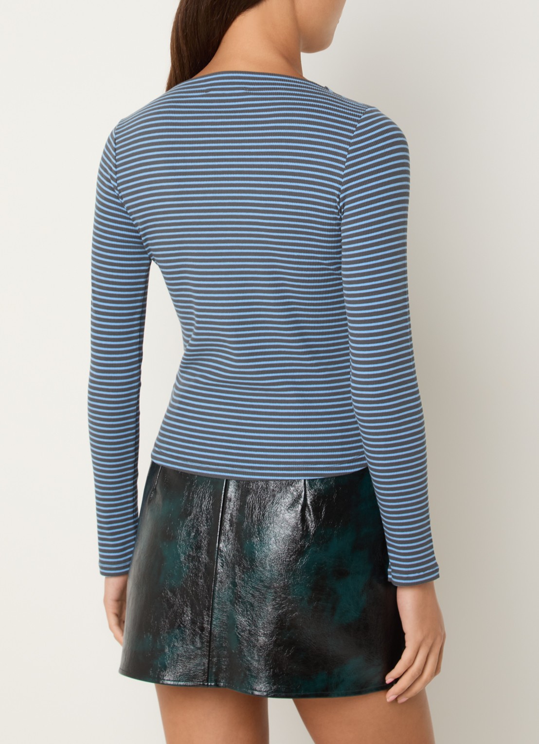 Laagam Emory longsleeve met logo en streepprint - achterkant 2 blauwgrijs