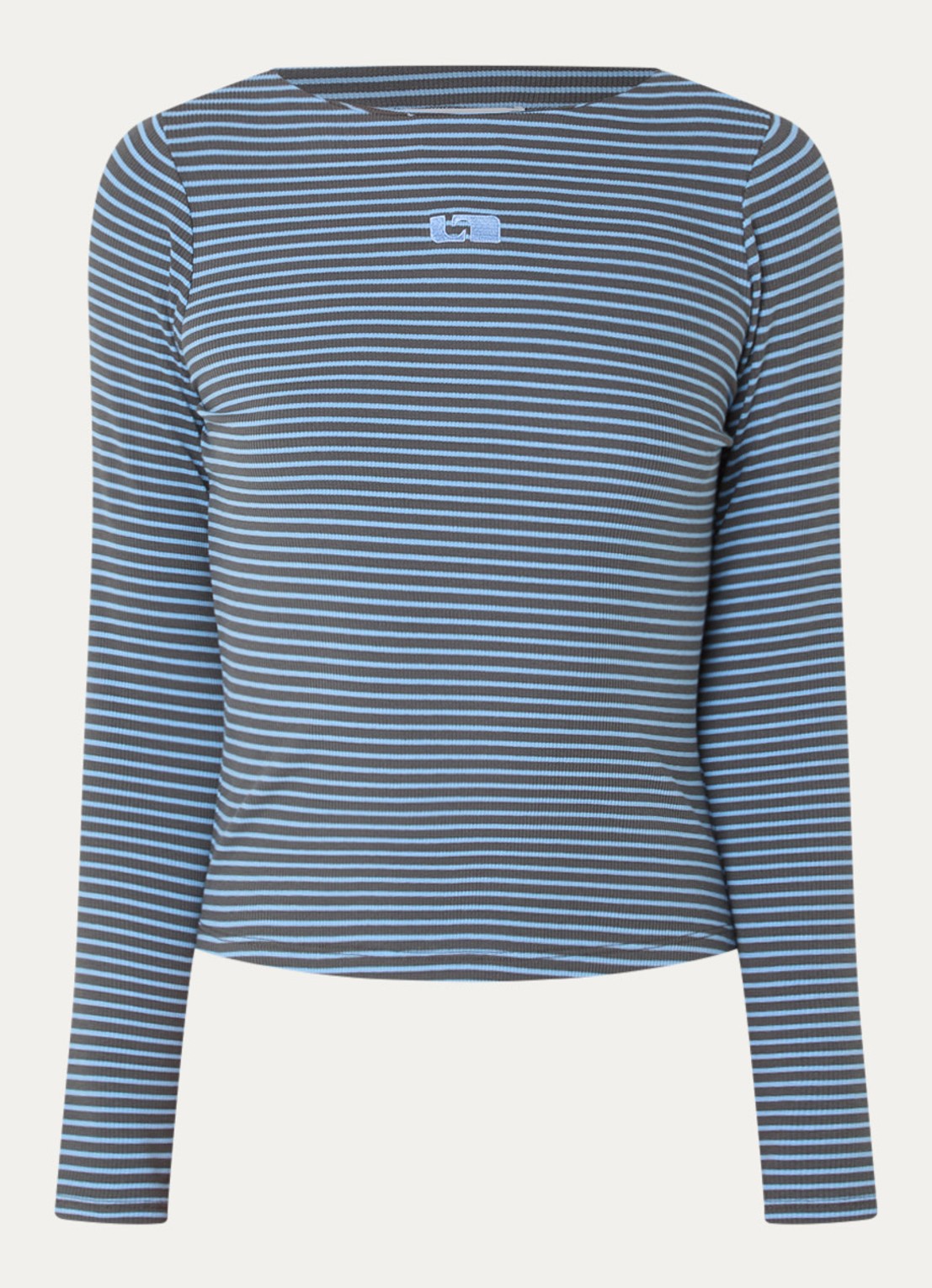 Laagam Emory longsleeve met logo en streepprint - voorkant 3 blauwgrijs