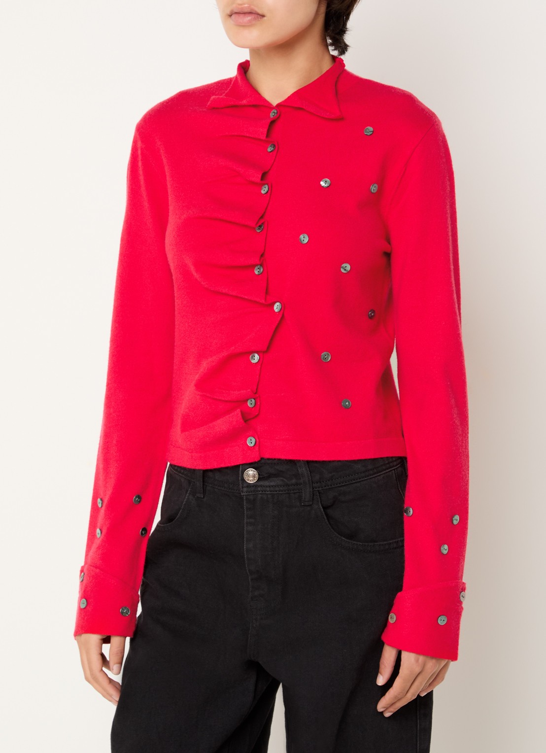 Laagam Fia fijngebreid vest met knoopdetail - detail 4 rood
