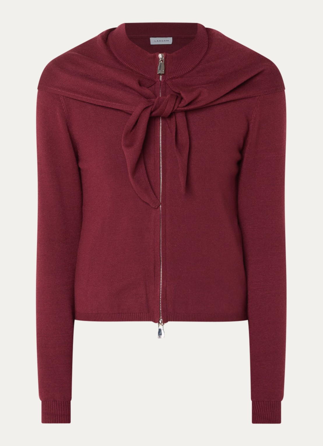 Laagam Frida fijngebreid vest met geknoopt detail - voorkant 3 bordeauxrood