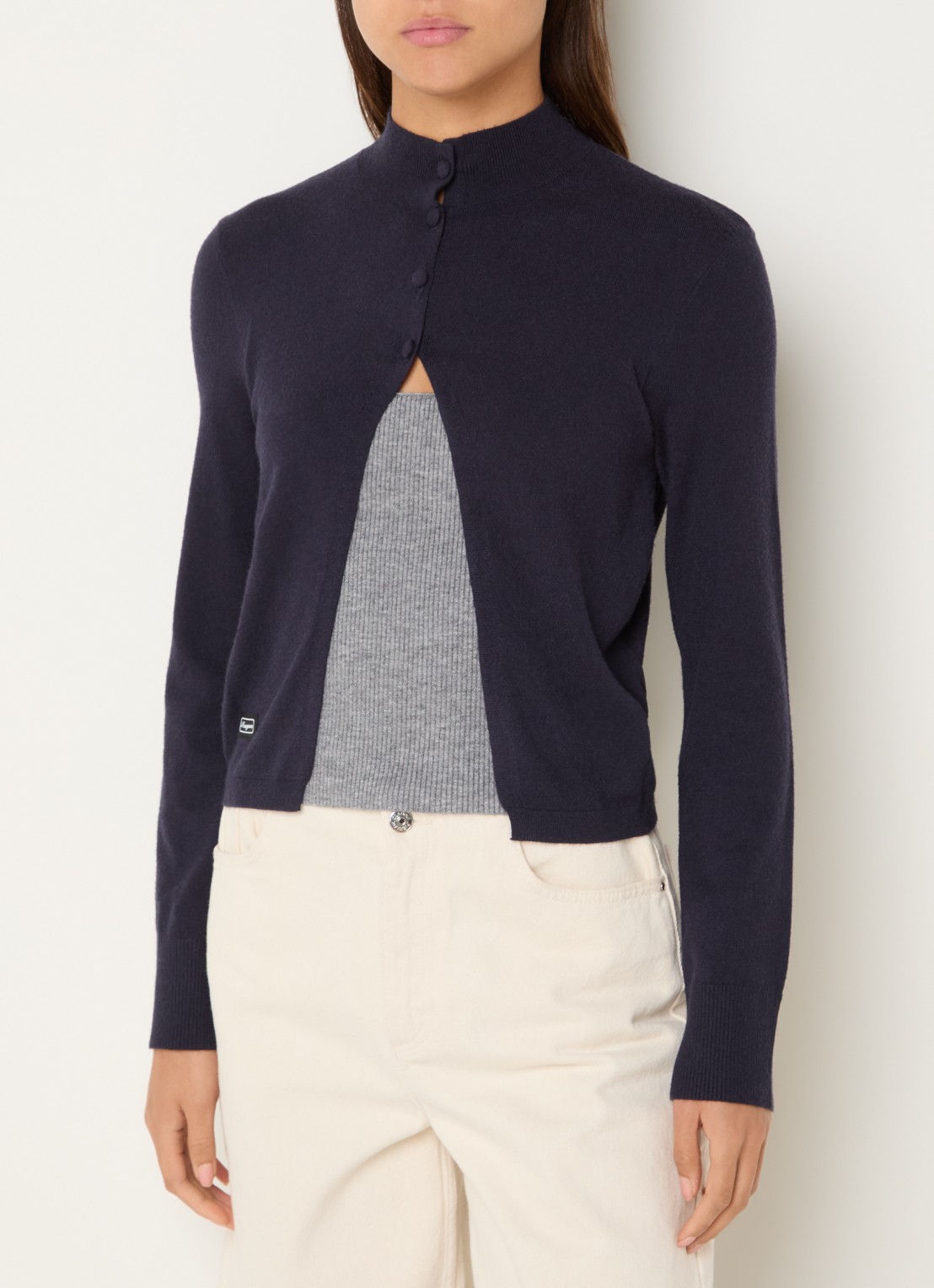 Laagam Halsey fijngebreid vest met col - detail 3 donkerblauw