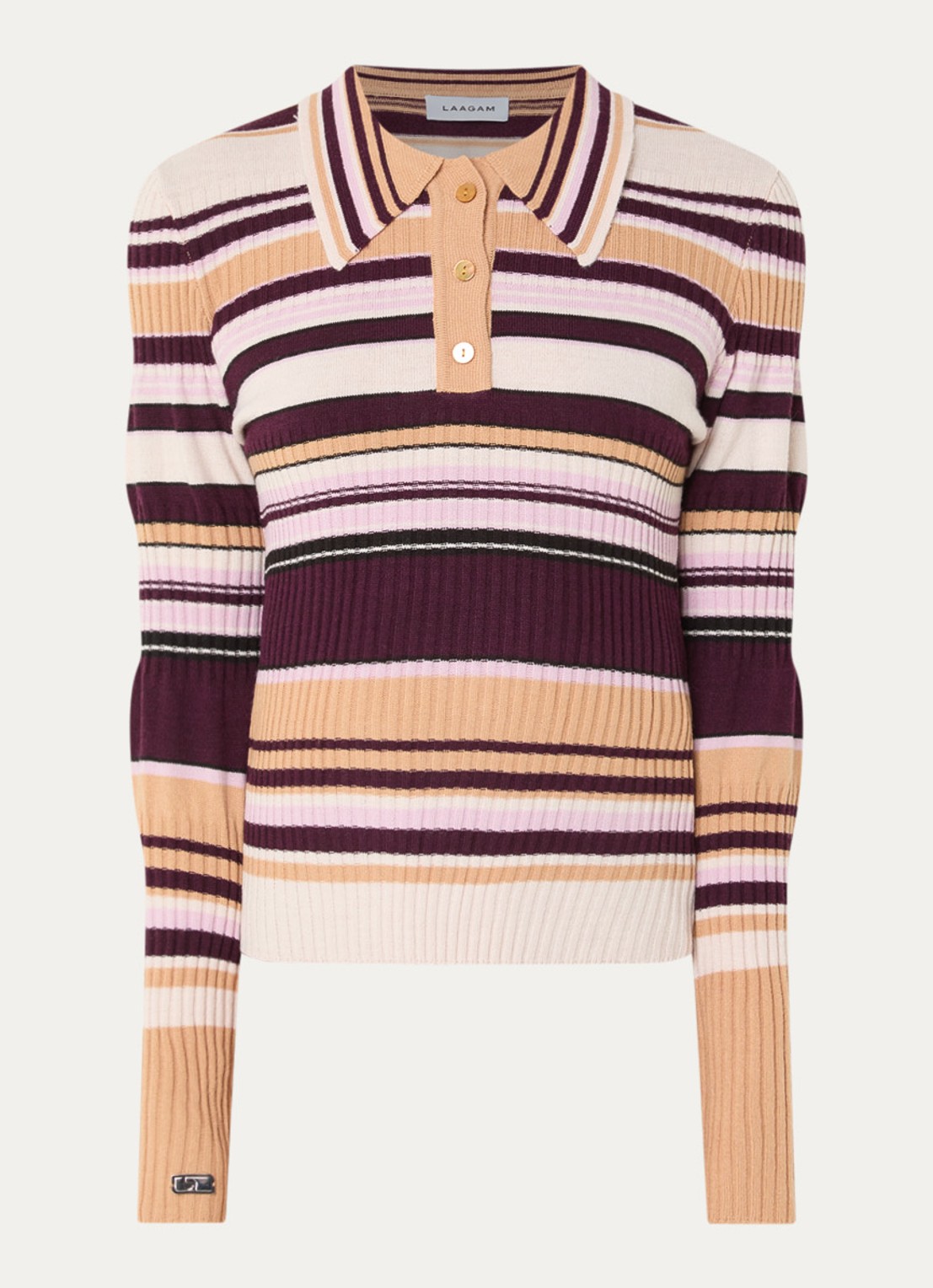 Laagam Ilyana polo met streepprint - voorkant 3 aubergine