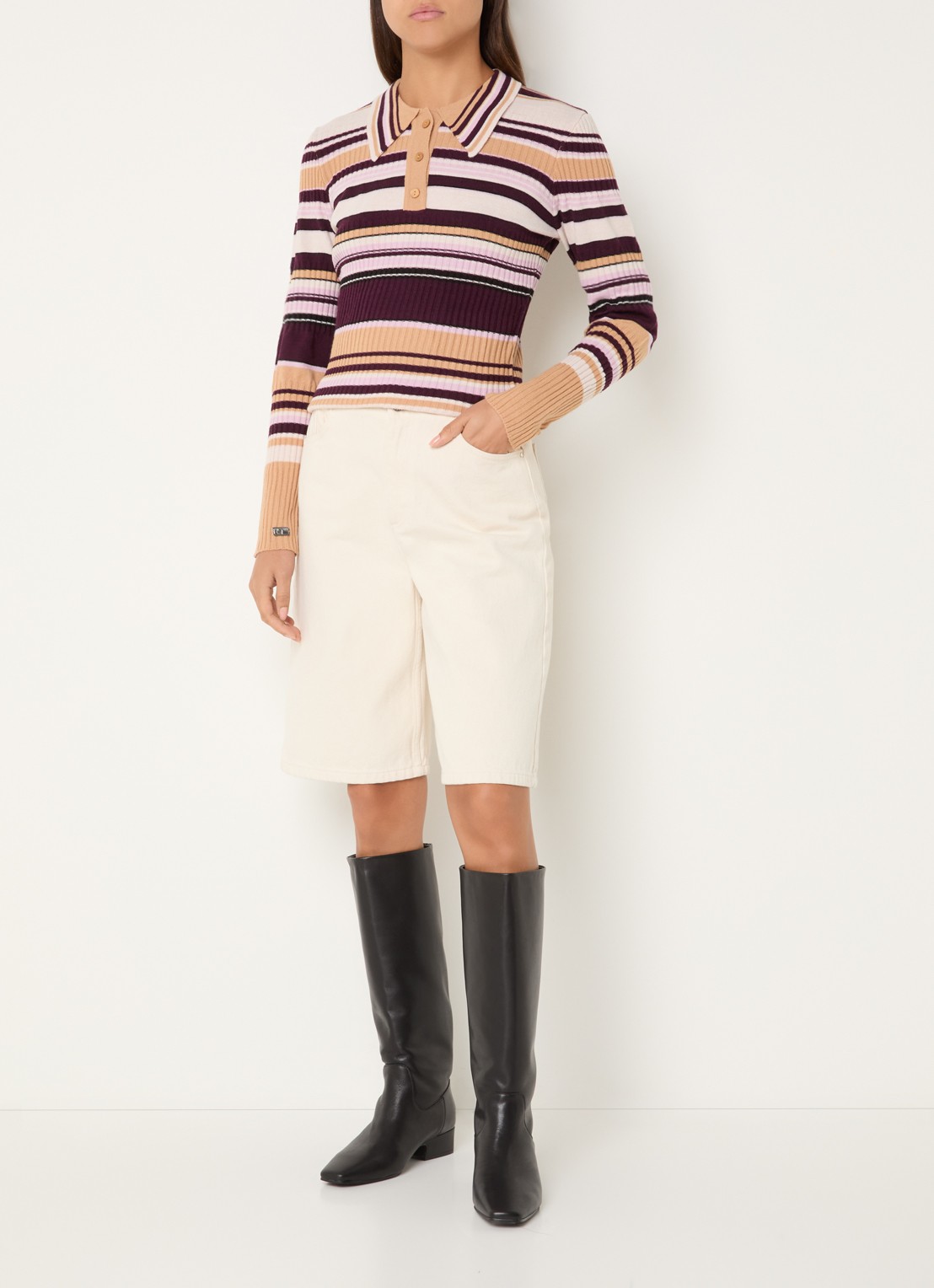 Laagam Ilyana polo met streepprint - voorkant 4 aubergine